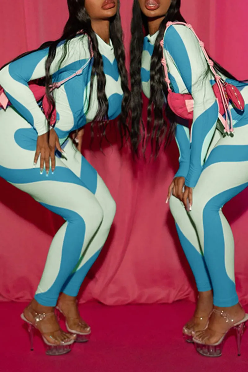JI0212 Stripes Printed Bodycon Jumpsuits
