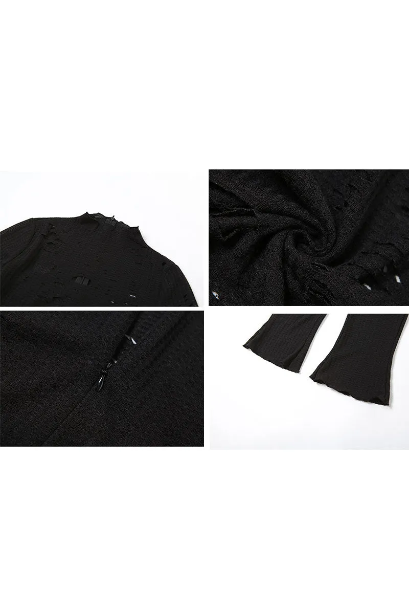 JI0291 Ripped Sheer Knit Jumpsuits