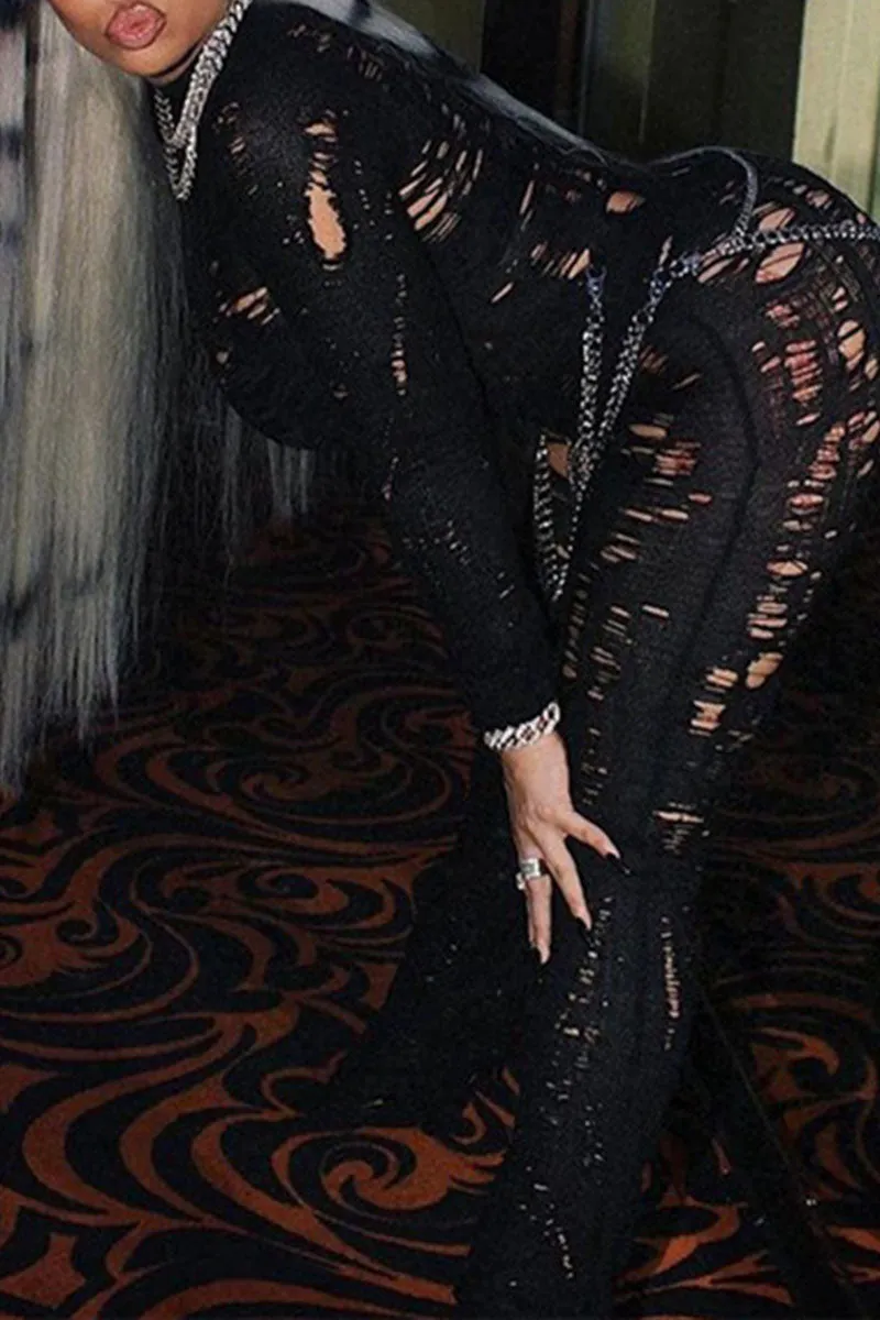 JI0291 Ripped Sheer Knit Jumpsuits