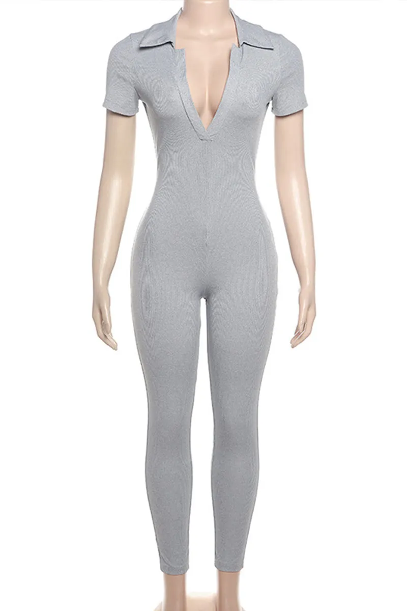 JL0234 V neck Bodycon Jumpsuits