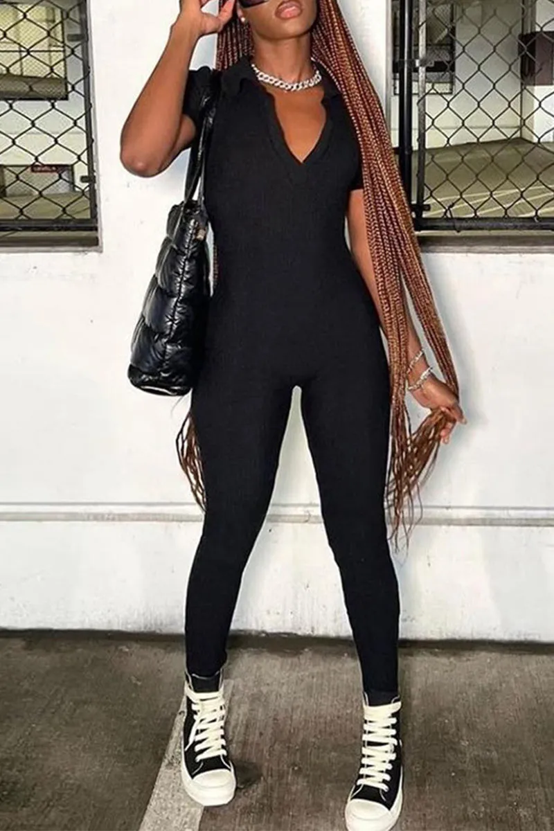 JL0234 V neck Bodycon Jumpsuits