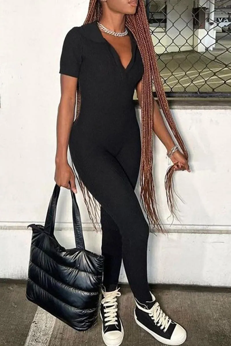 JL0234 V neck Bodycon Jumpsuits