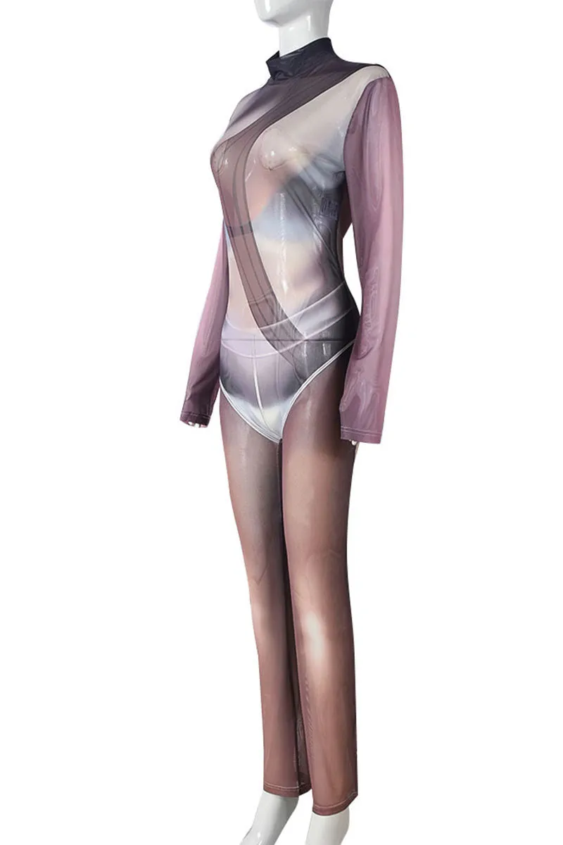 JL0435 Tie Dye Mesh Jumpsuits