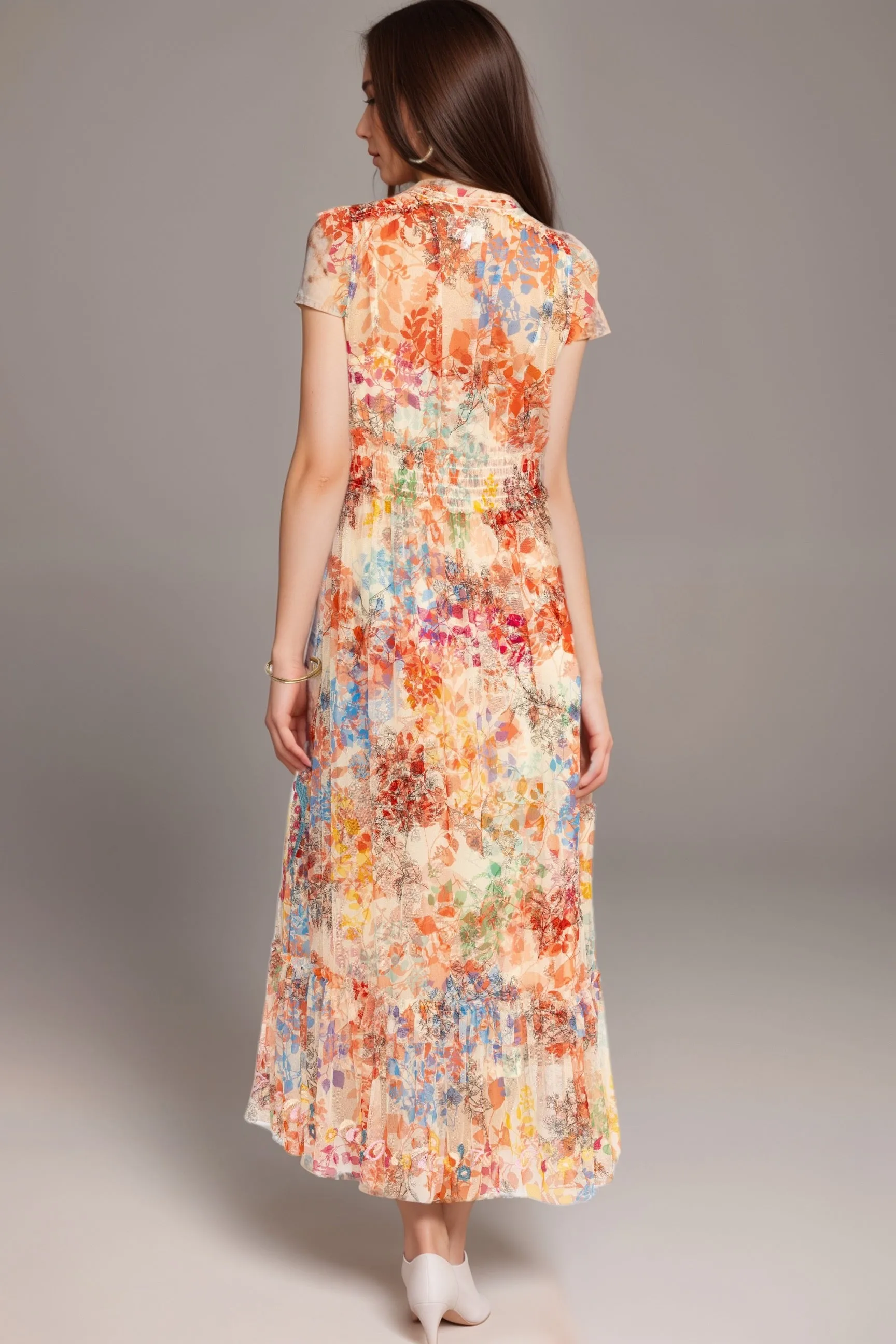 Johnny Was Biya Mazzy Tie Mesh Maxi Dress B31624