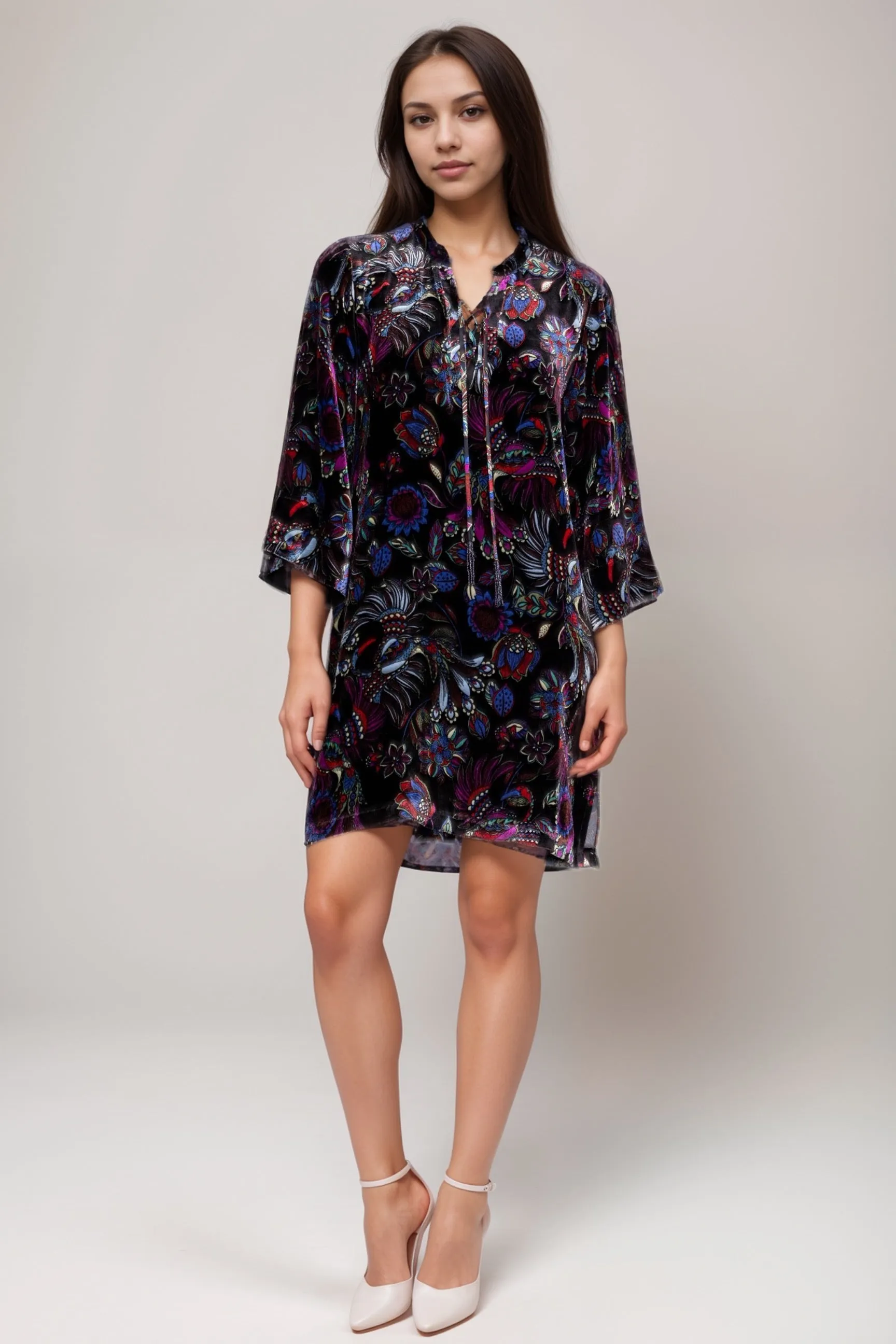Johnny Was Black Tie Front Velvet Kimono Dress R37424-9
