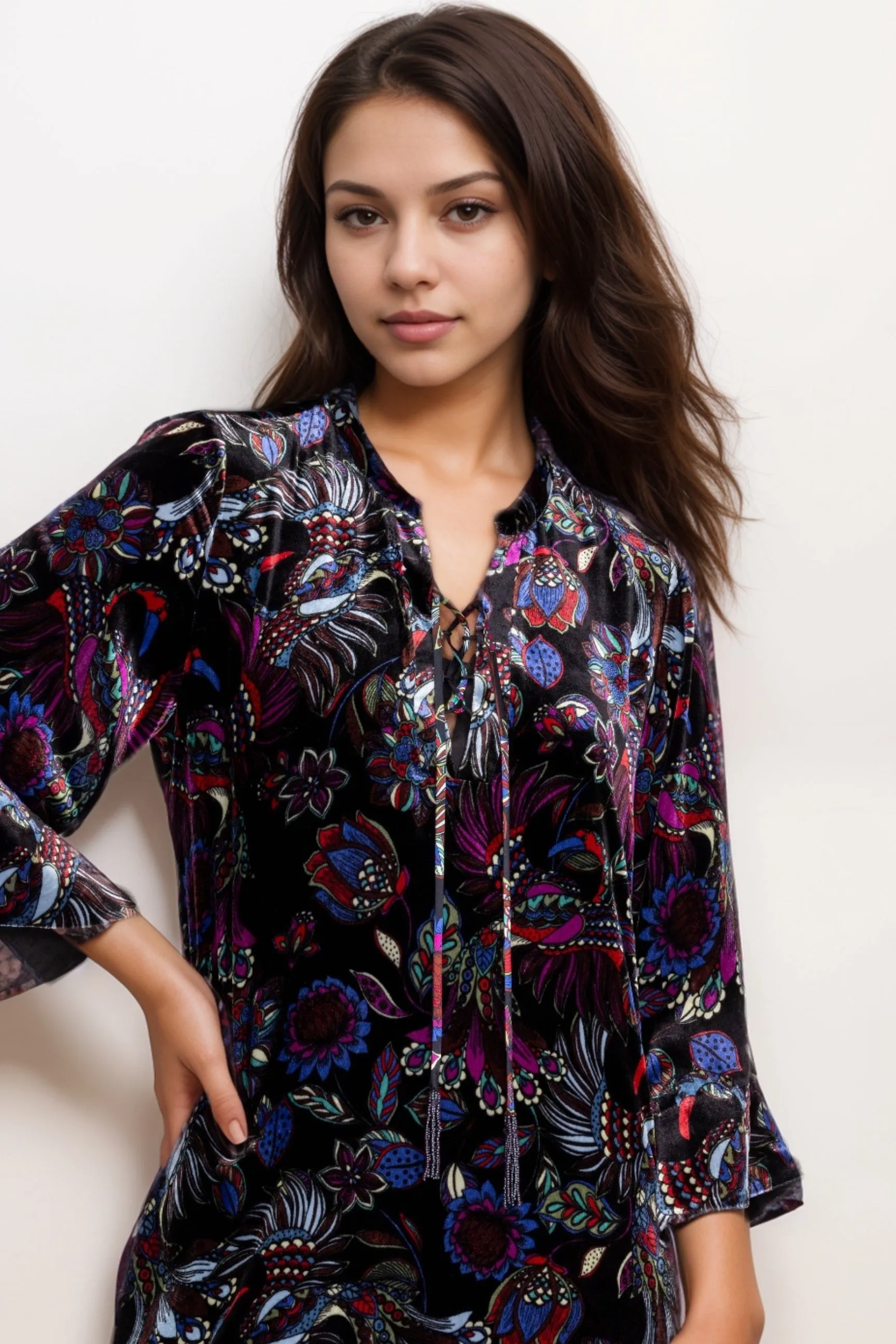 Johnny Was Black Tie Front Velvet Kimono Dress R37424-9