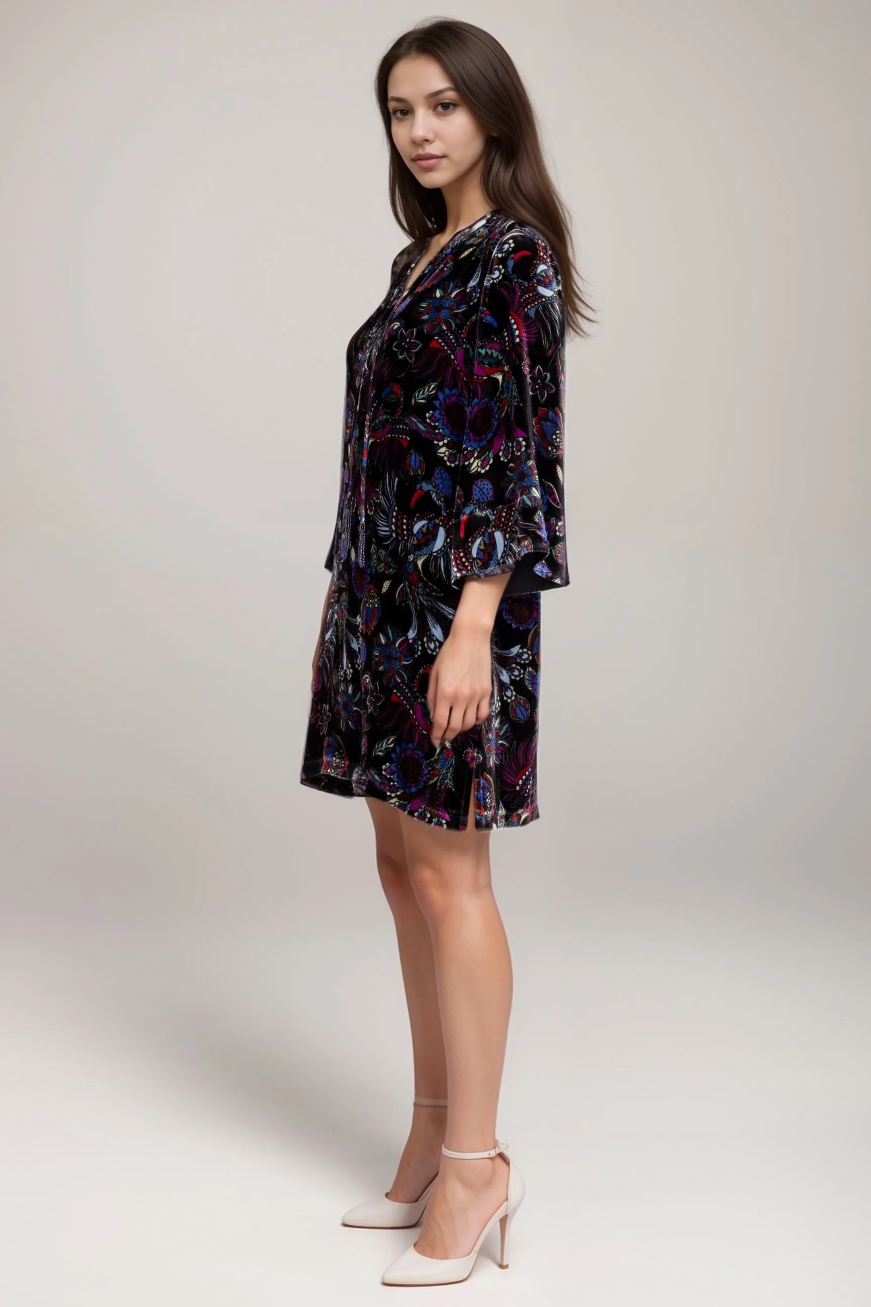 Johnny Was Black Tie Front Velvet Kimono Dress R37424-9