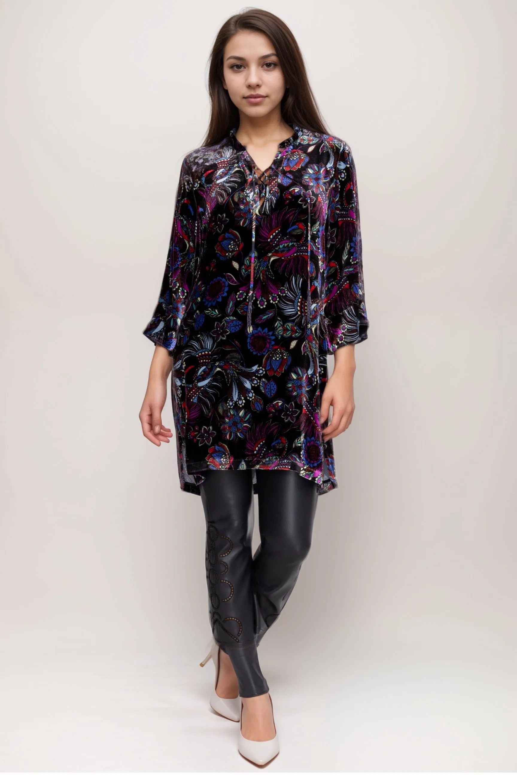 Johnny Was Black Tie Front Velvet Kimono Dress R37424-9