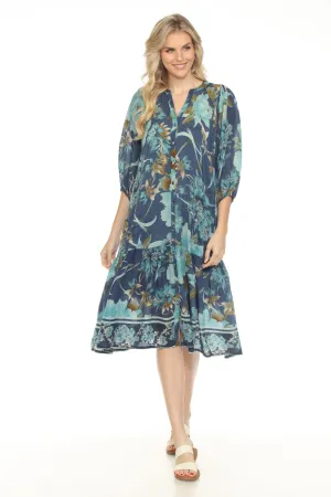 Johnny Was Blue Yoka Floral Midi Dress C34524B7
