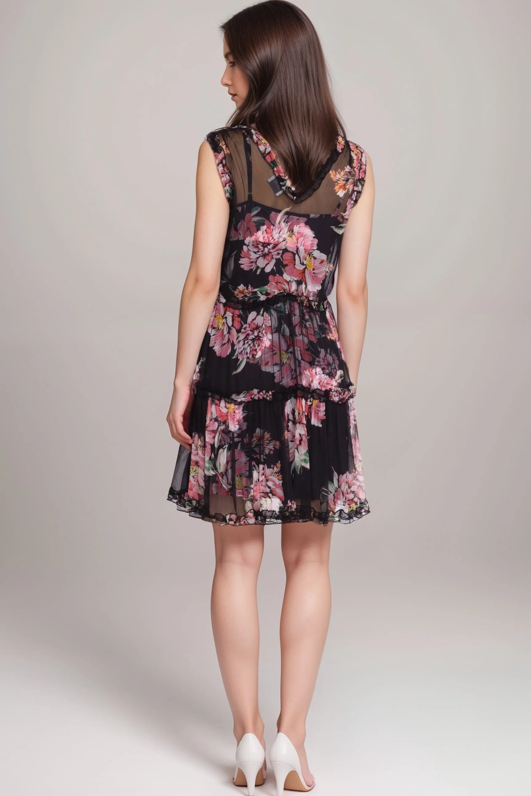 Johnny Was Jade Black Perrie Ruffle Silk Mini Dress L31724O