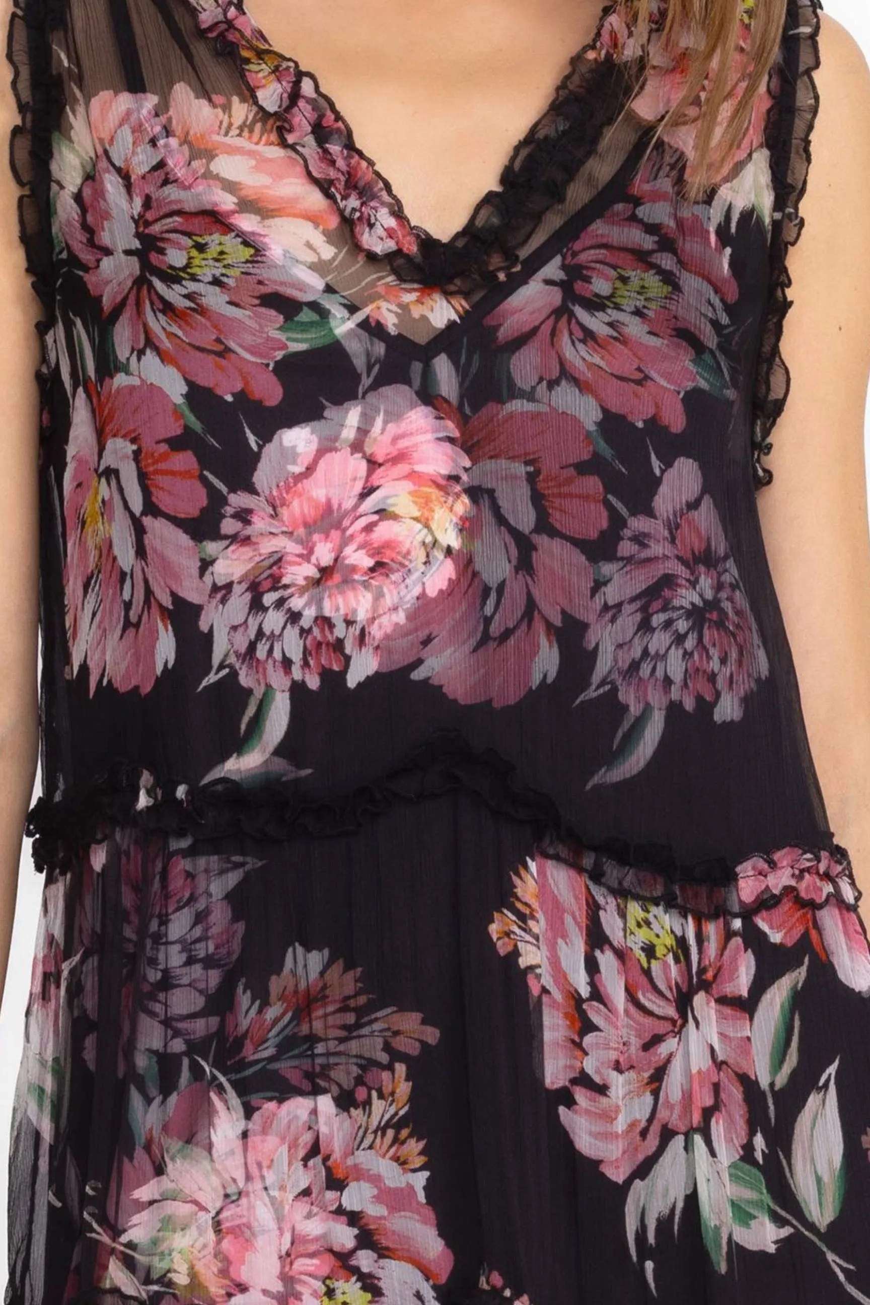 Johnny Was Jade Black Perrie Ruffle Silk Mini Dress L31724O