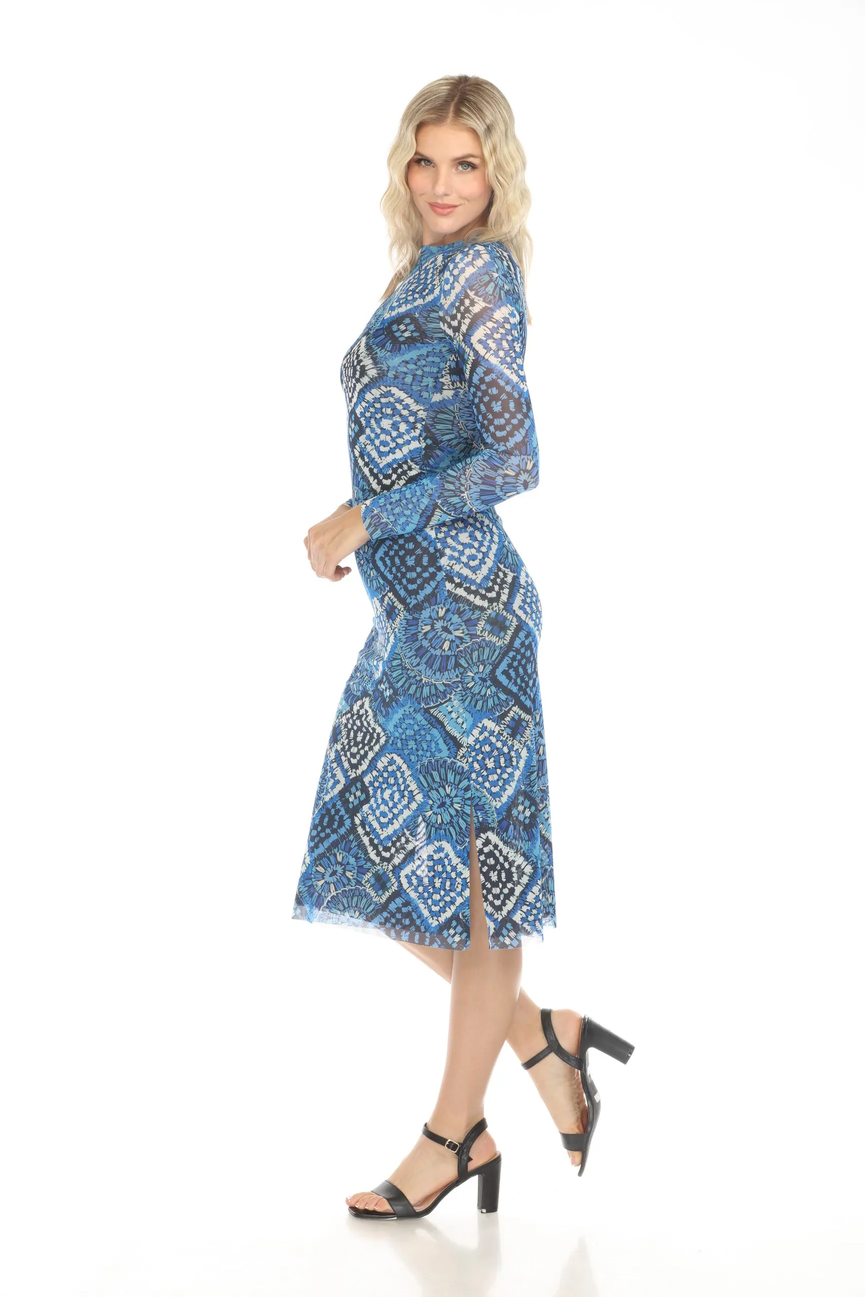 Johnny Was Jade Blue Lolia Mesh Midi Dress L34324-E