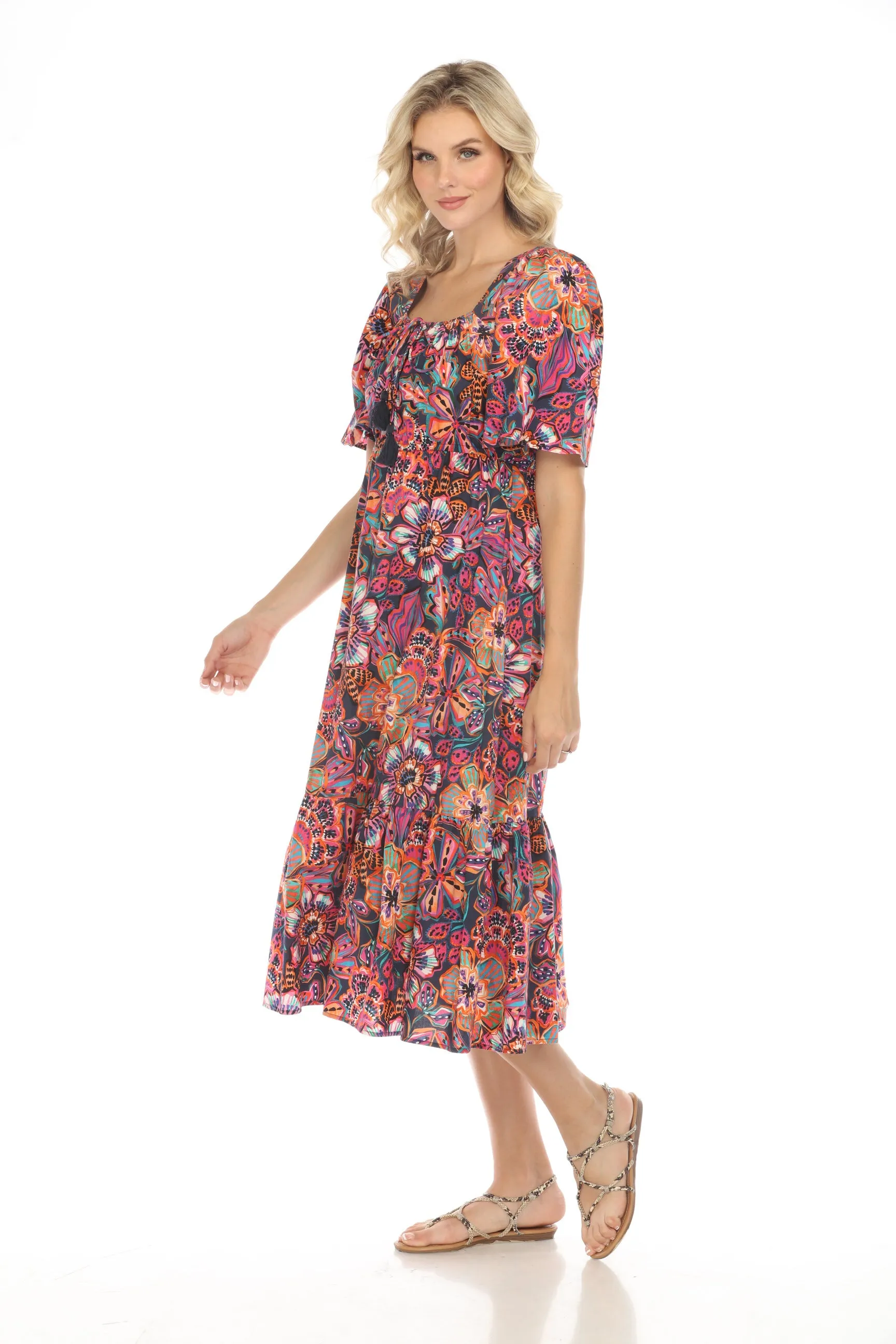 Johnny Was Jade Eyes On You Poplin Midi Dress Boho Chic L32523