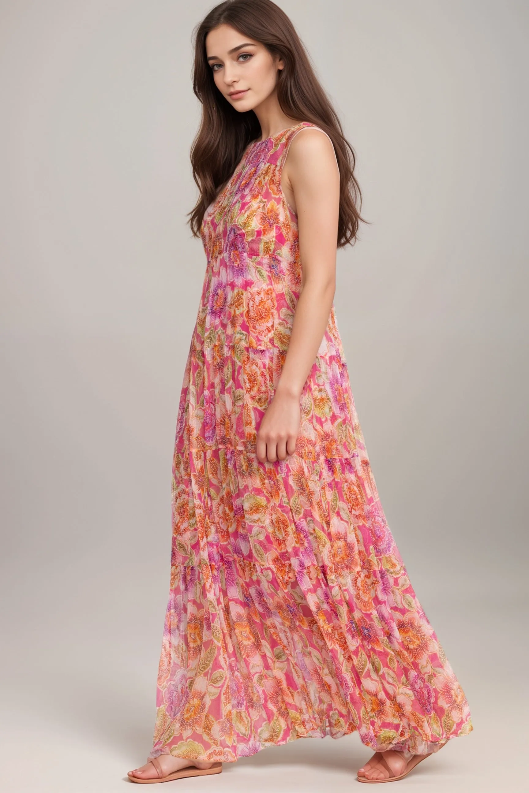 Johnny Was Jade Loran Tiered Floral Silk Maxi Dress L36724