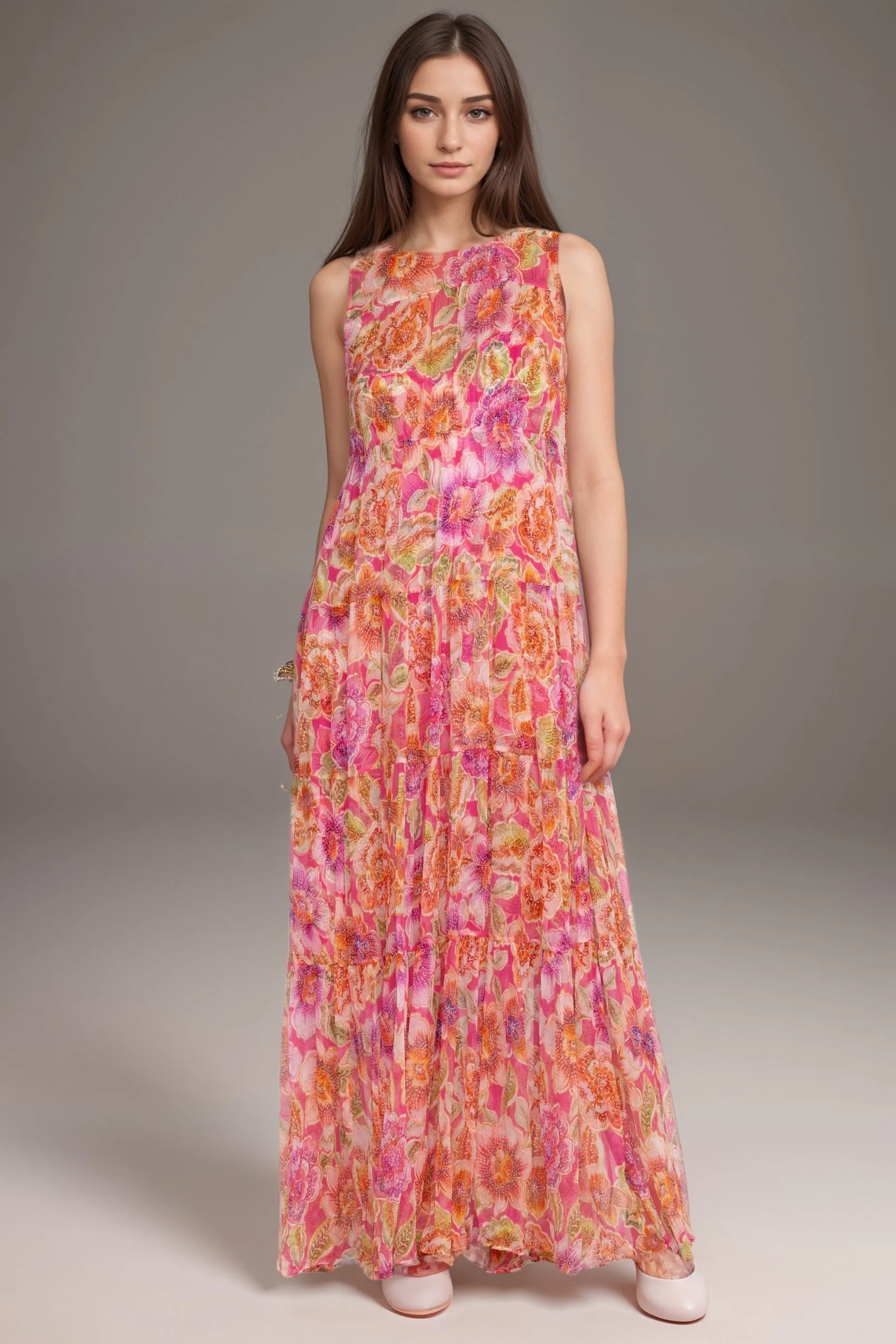 Johnny Was Jade Loran Tiered Floral Silk Maxi Dress L36724
