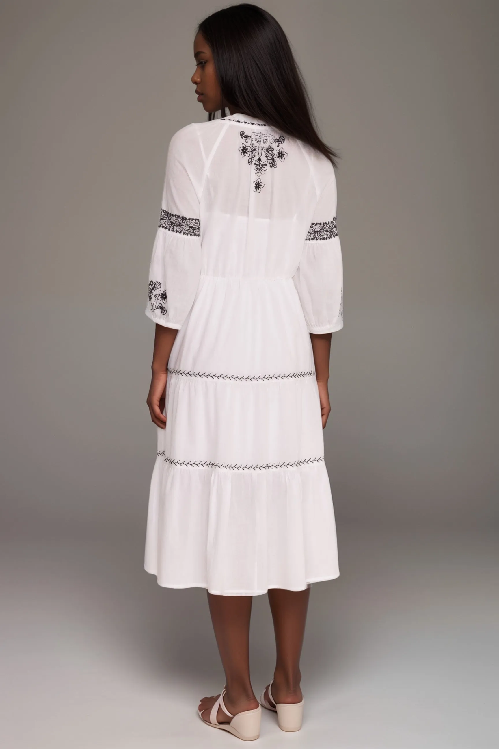 Johnny Was Jade White Cameron Tiered Midi Dress L32824-6