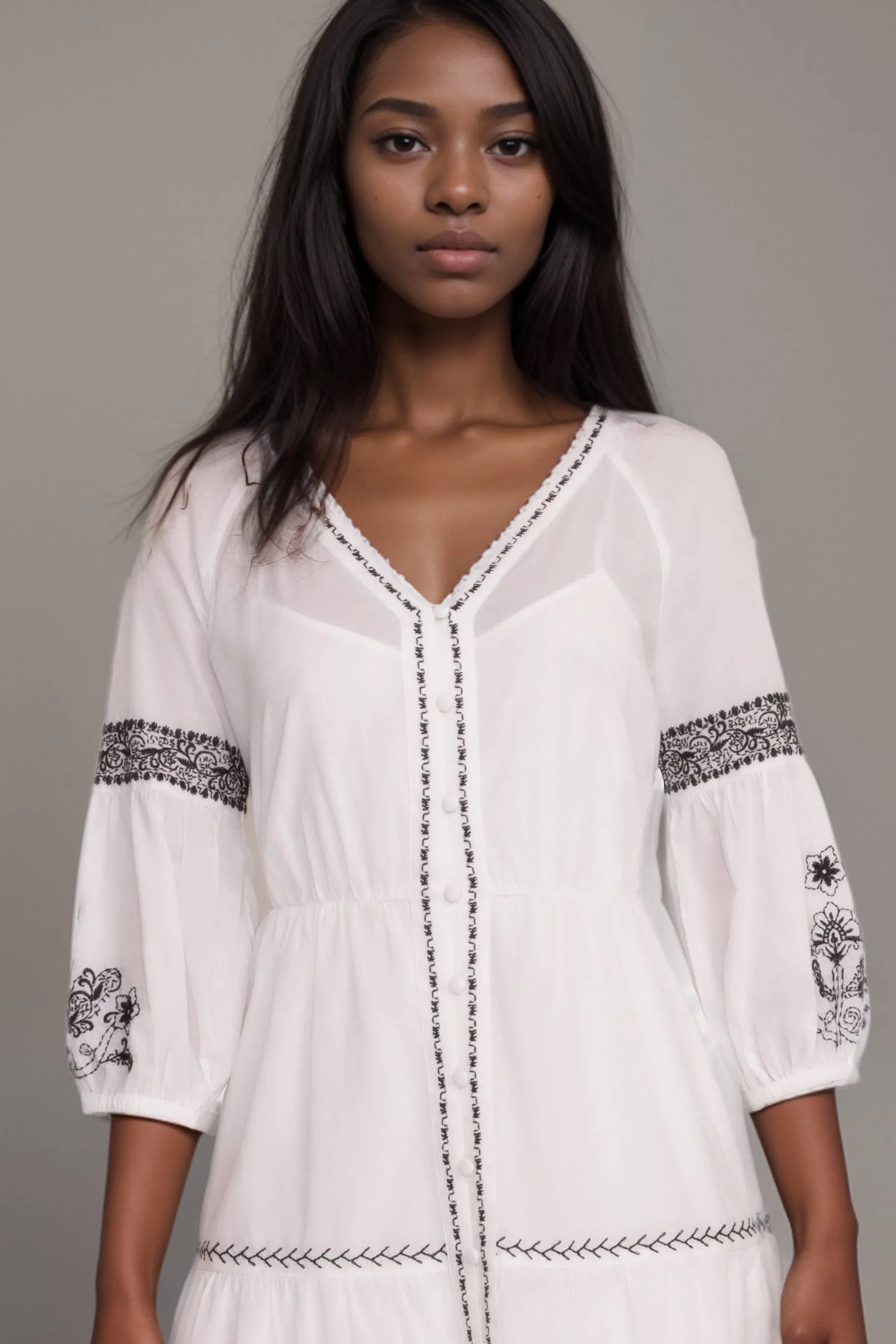 Johnny Was Jade White Cameron Tiered Midi Dress L32824-6
