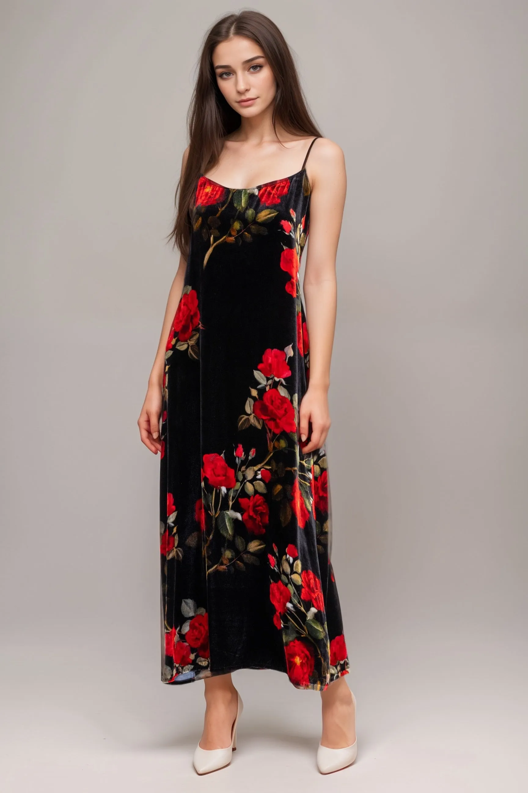 Johnny Was JWLA Black Floral Velvet Slip Dress J34424-O