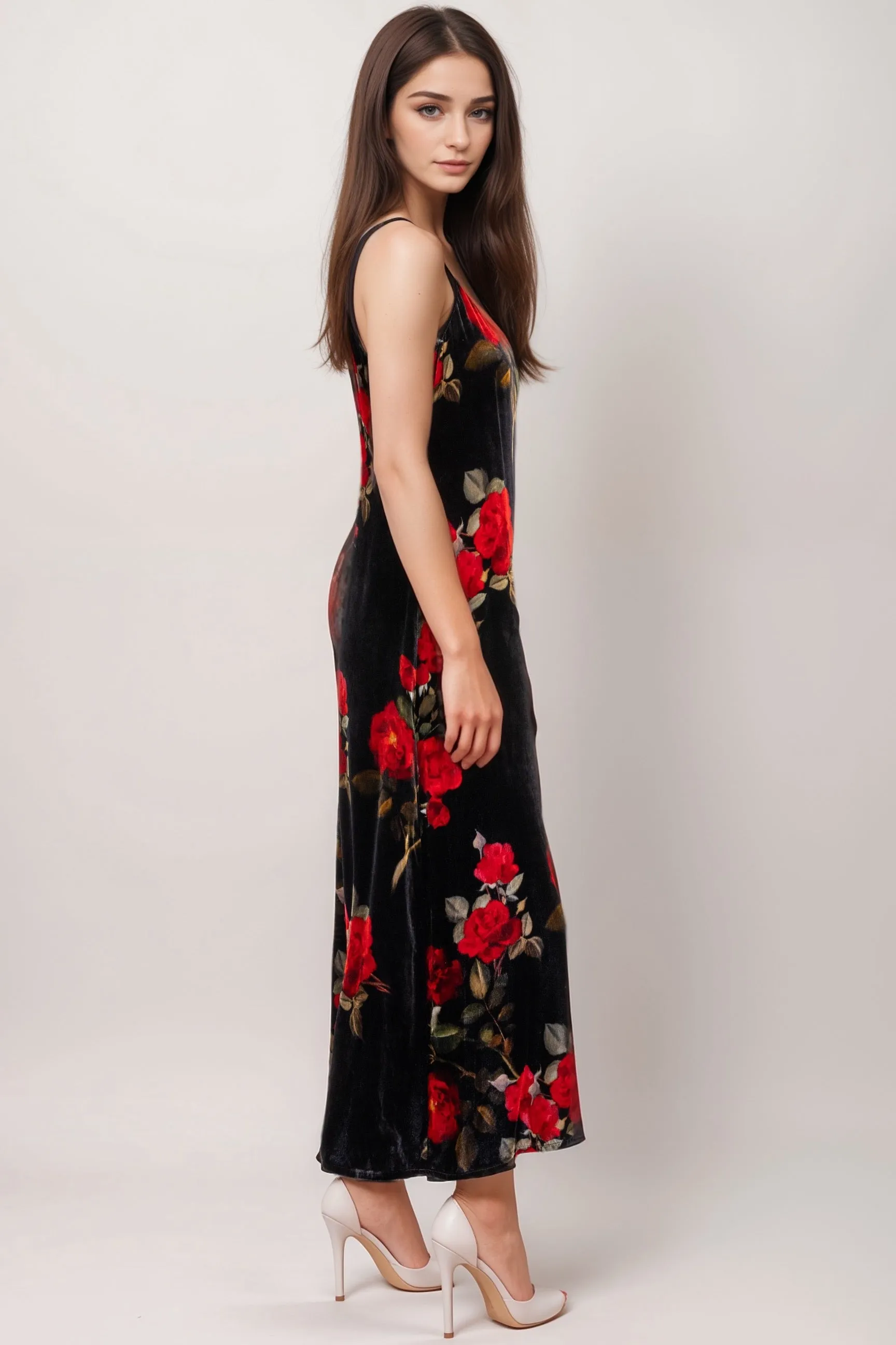 Johnny Was JWLA Black Floral Velvet Slip Dress J34424-O
