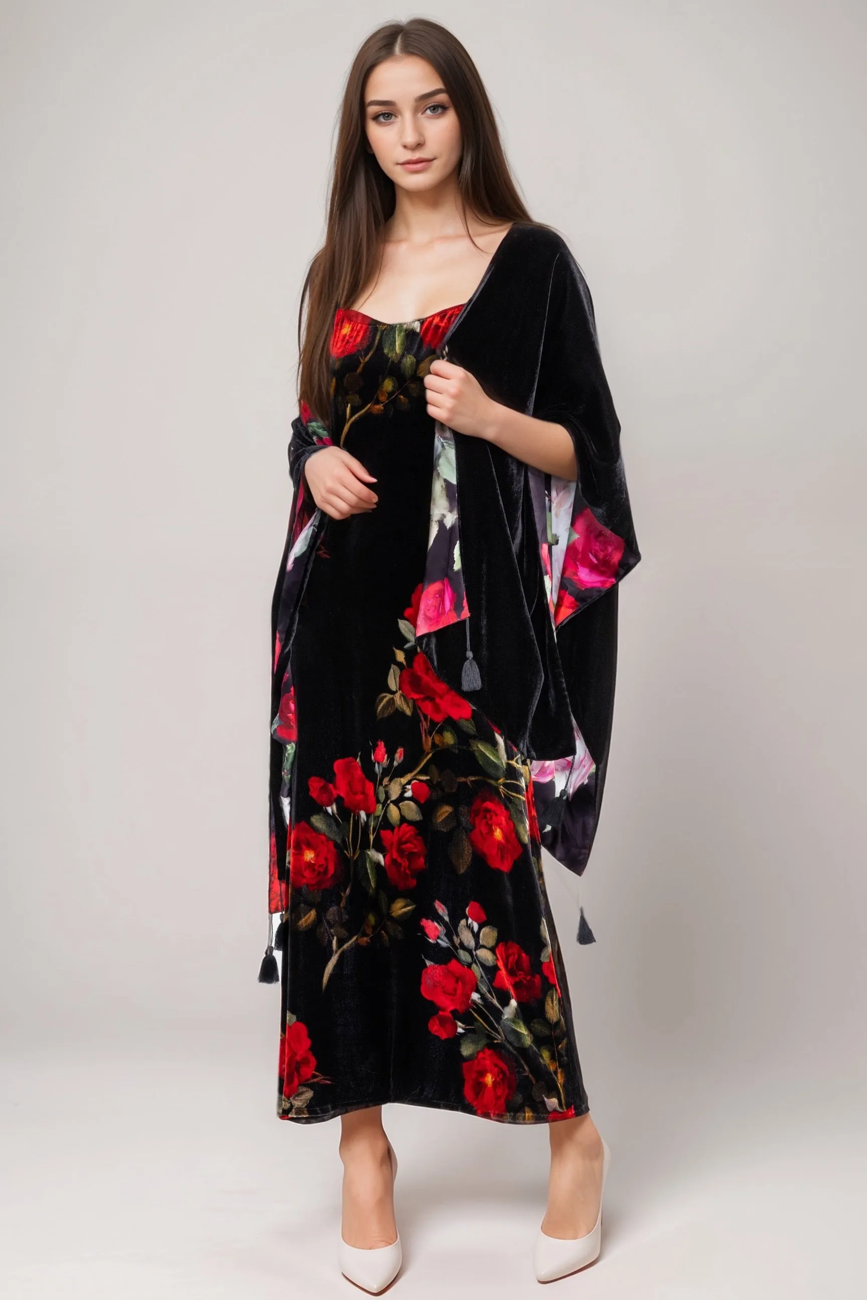 Johnny Was JWLA Black Floral Velvet Slip Dress J34424-O