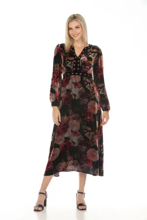 Johnny Was JWLA Rosa Velvet Front Notch Maxi Dress Boho Chic J30223