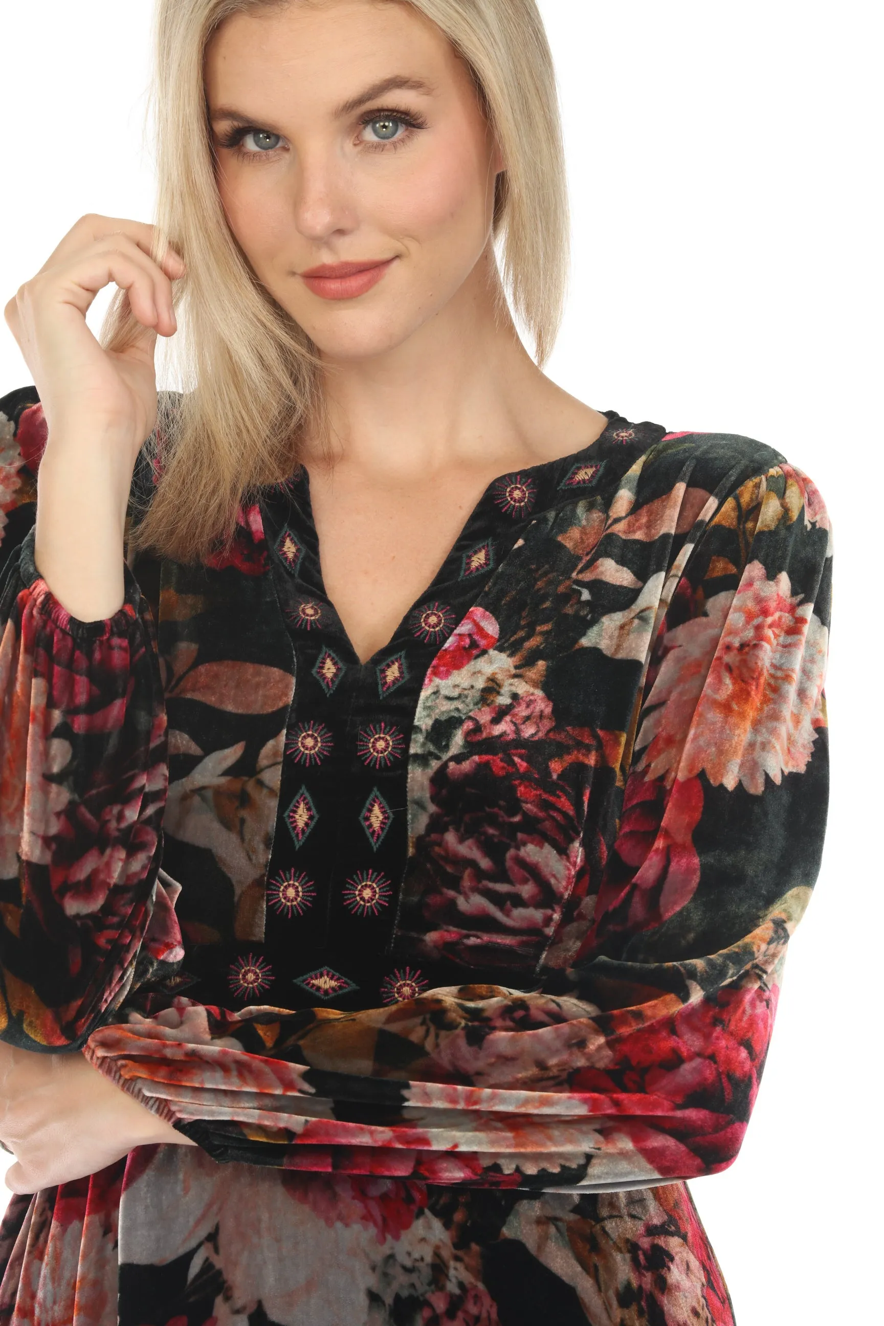 Johnny Was JWLA Rosa Velvet Front Notch Maxi Dress Boho Chic J30223