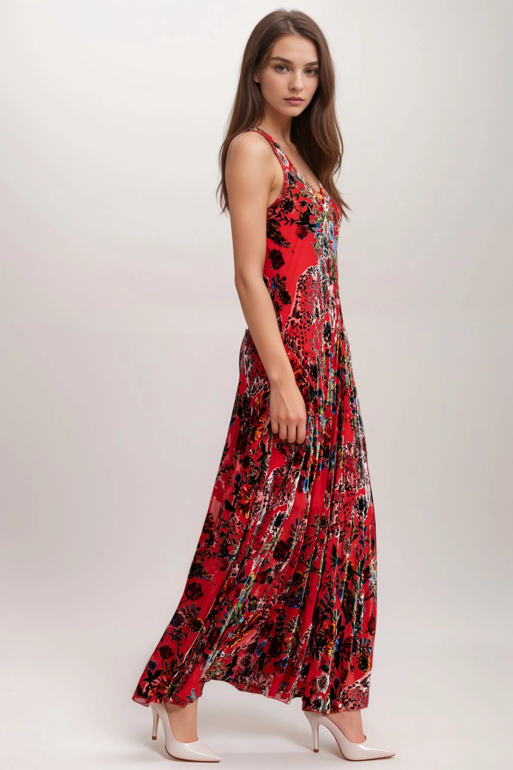 Johnny Was Red Bias Floral Maxi Dress C36524BO