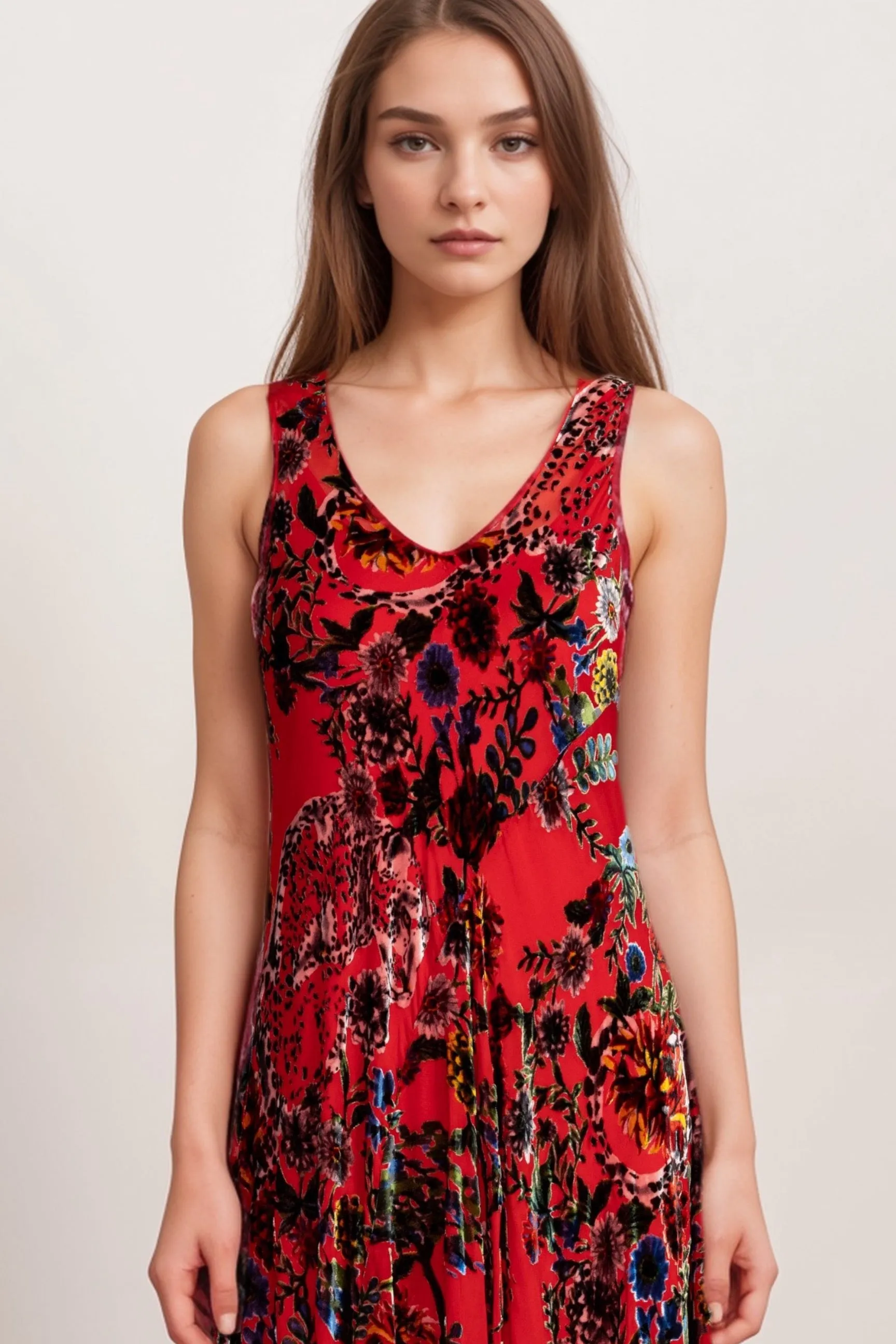 Johnny Was Red Bias Floral Maxi Dress C36524BO
