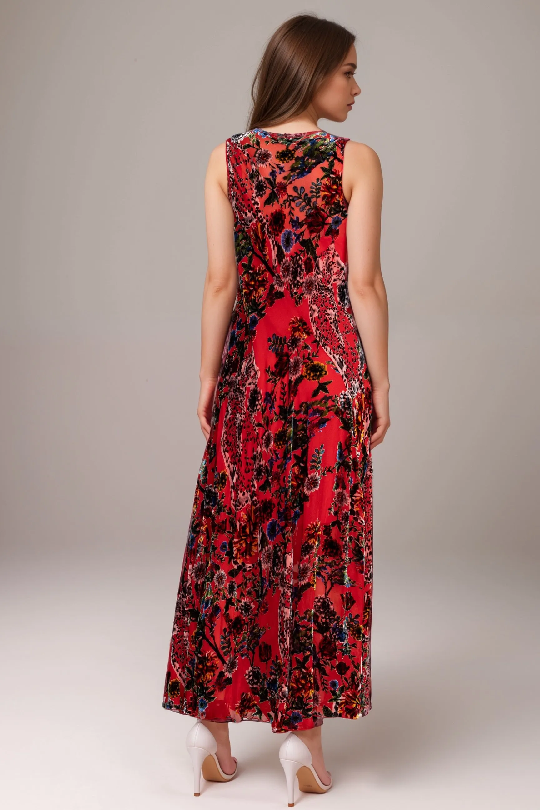 Johnny Was Red Bias Floral Maxi Dress C36524BO
