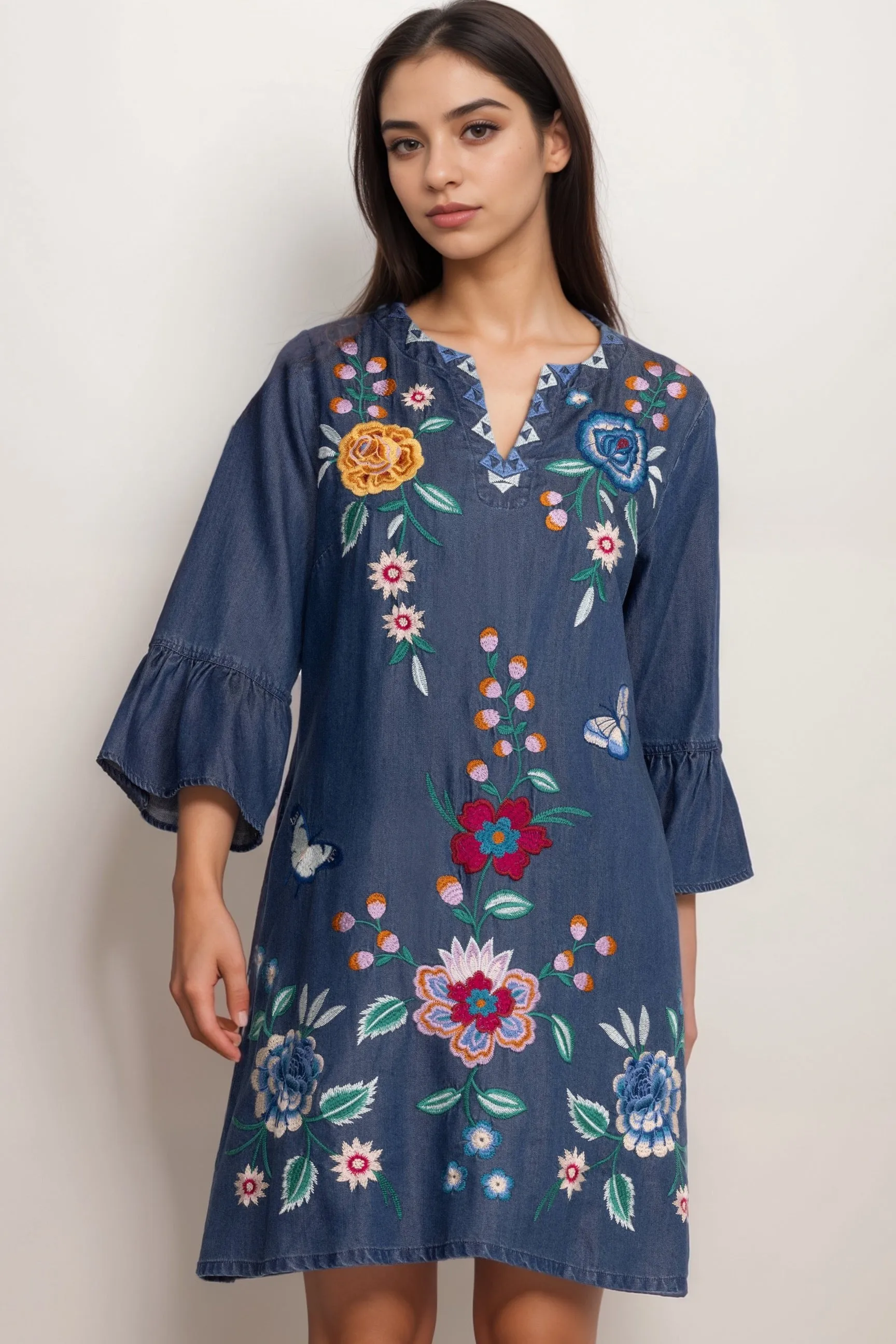 Johnny Was Workshop Blue Taymia Ruffle Sleeve Dress W38824