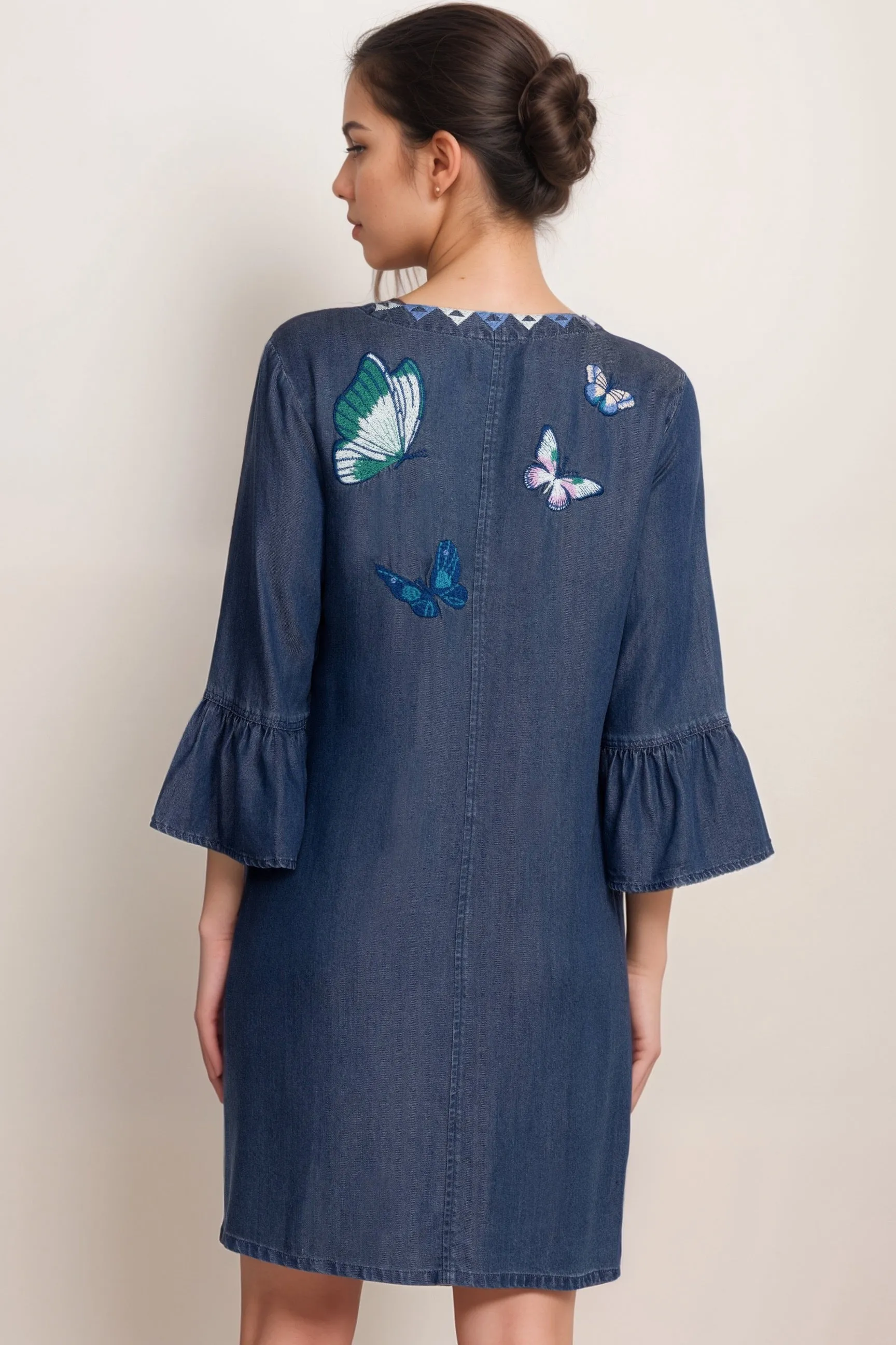 Johnny Was Workshop Blue Taymia Ruffle Sleeve Dress W38824