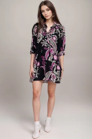 Johnny Was Workshop Paisley Tiered Tassel Silk Dress W37024