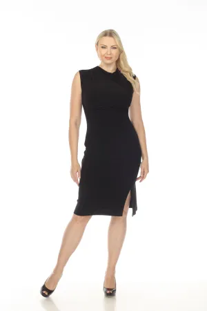 Joseph Ribkoff Black Draped Neck Sleeveless Fitted Sheath Dress 233211