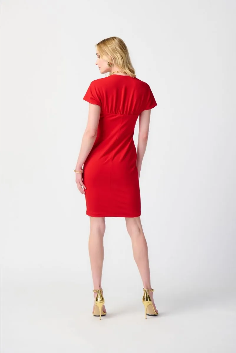 Joseph Ribkoff Radiant Red Square Neck Side Zip Fitted Sheath Dress 241048