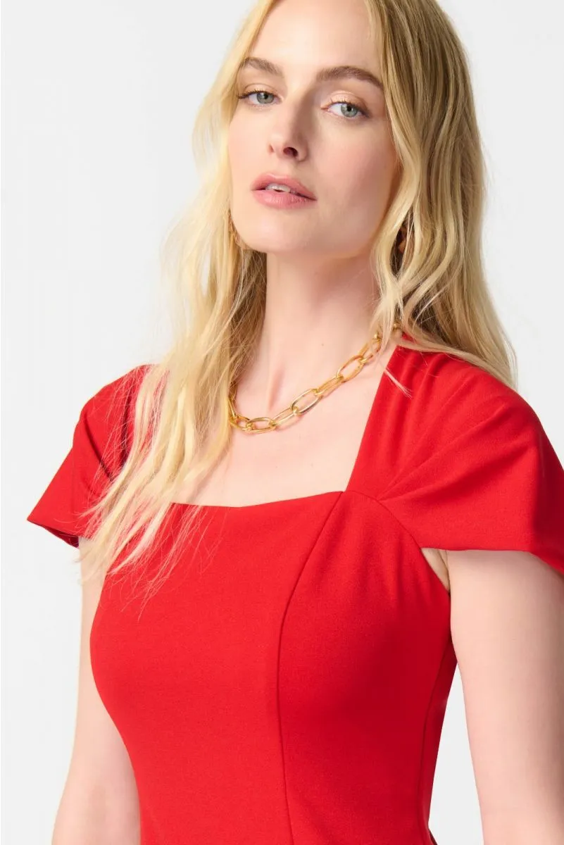 Joseph Ribkoff Radiant Red Square Neck Side Zip Fitted Sheath Dress 241048