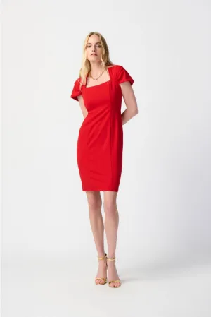 Joseph Ribkoff Radiant Red Square Neck Side Zip Fitted Sheath Dress 241048