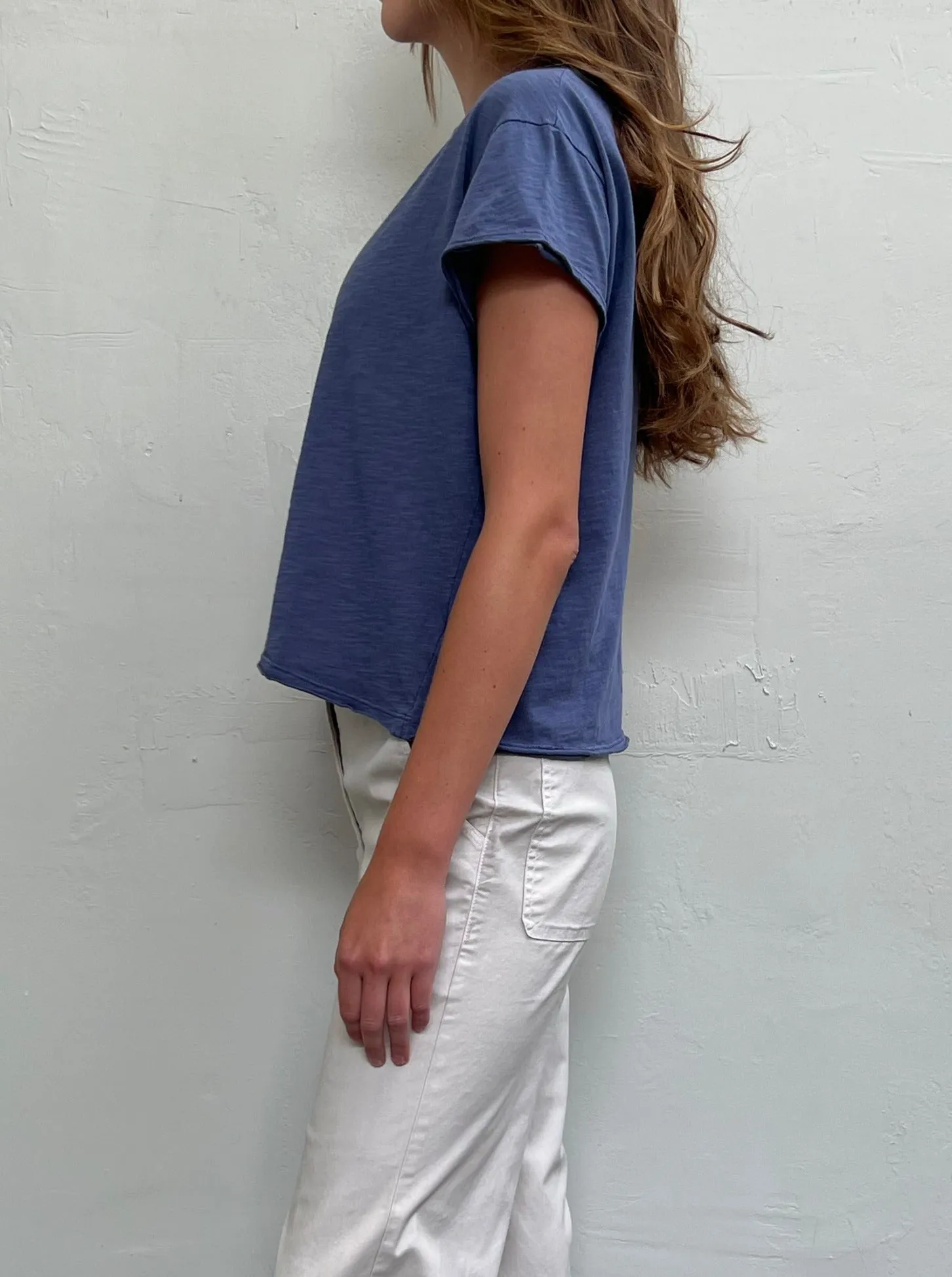 Kerri Boxy Crop Tee in Supima Slub - Denim