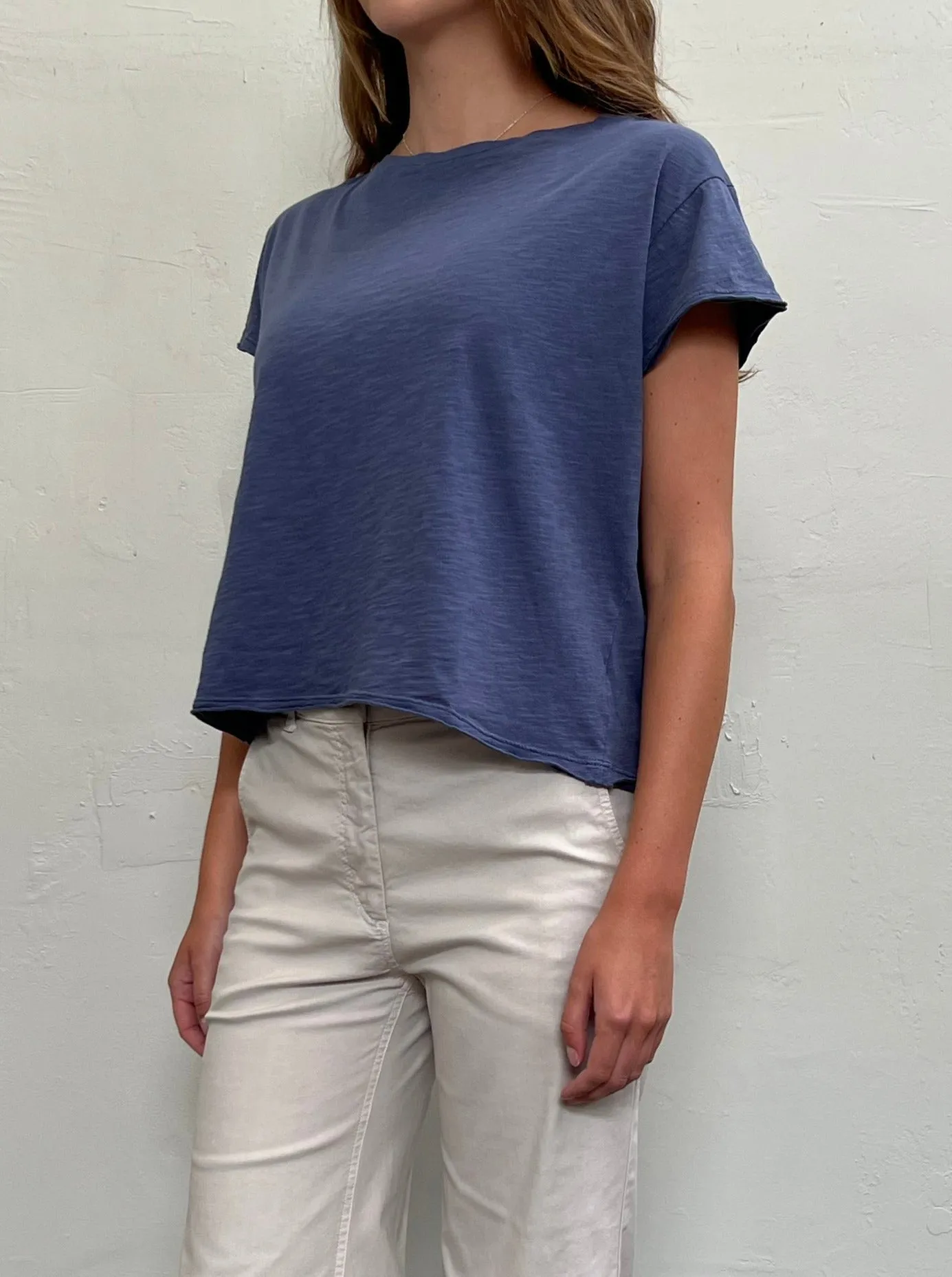 Kerri Boxy Crop Tee in Supima Slub - Denim