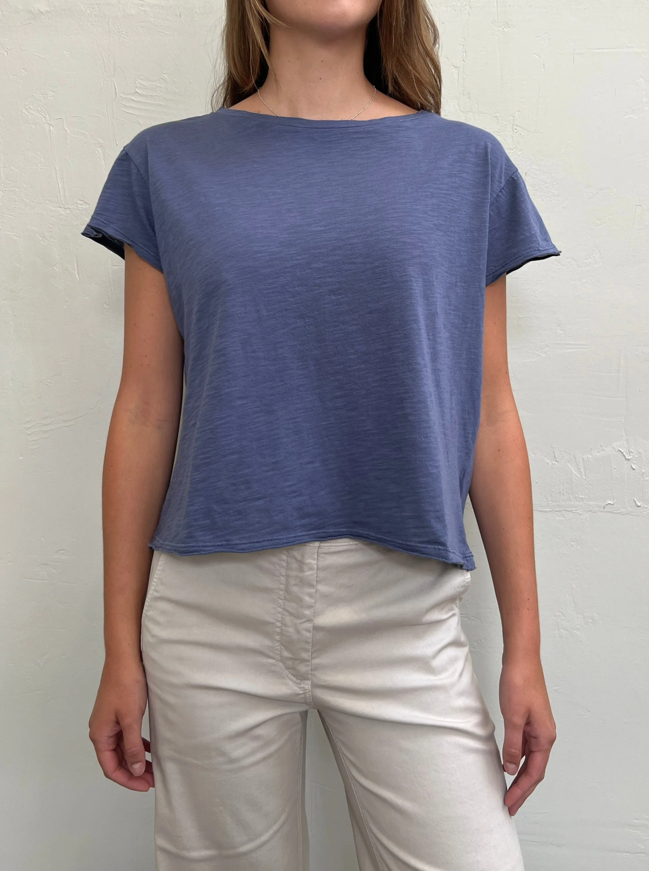 Kerri Boxy Crop Tee in Supima Slub - Denim