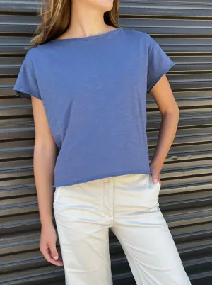Kerri Boxy Crop Tee in Supima Slub - Denim