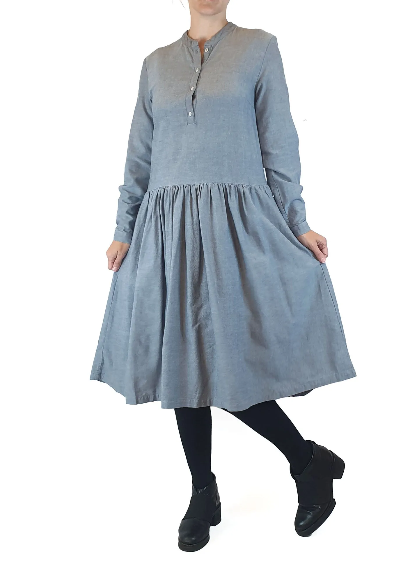 Kowtow blue long sleeve collarless shirt dress size XS (best fits size 8)