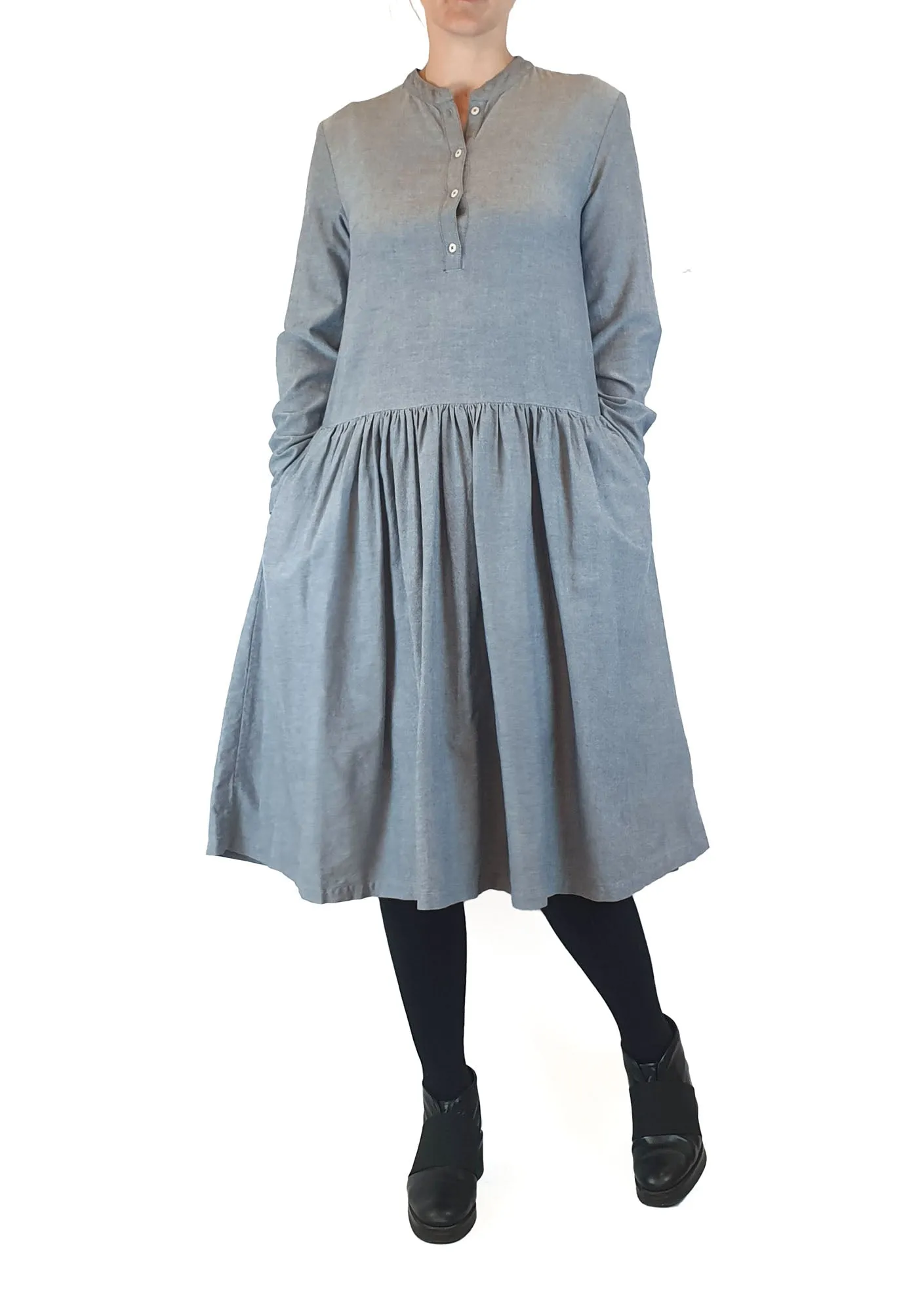 Kowtow blue long sleeve collarless shirt dress size XS (best fits size 8)
