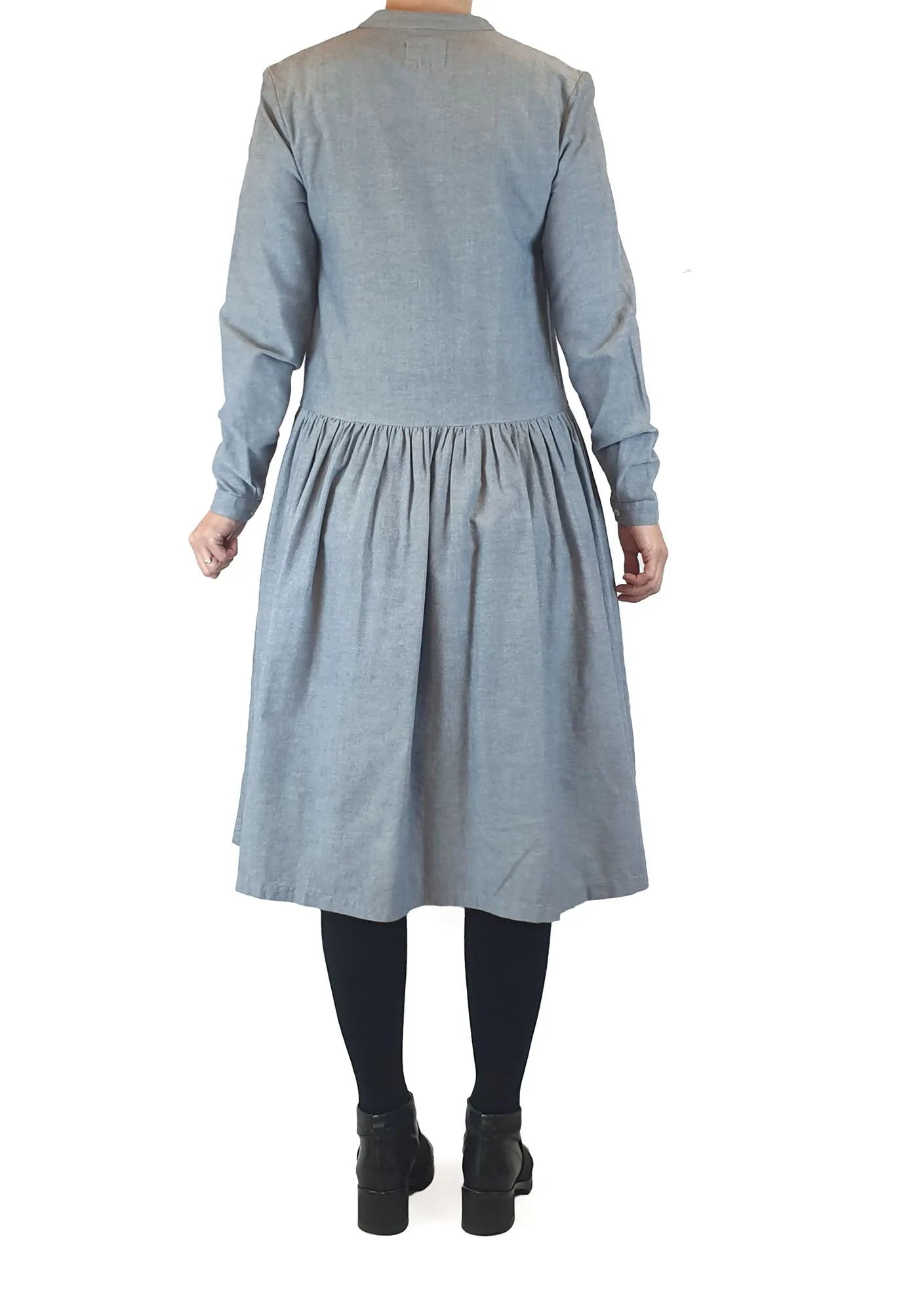 Kowtow blue long sleeve collarless shirt dress size XS (best fits size 8)