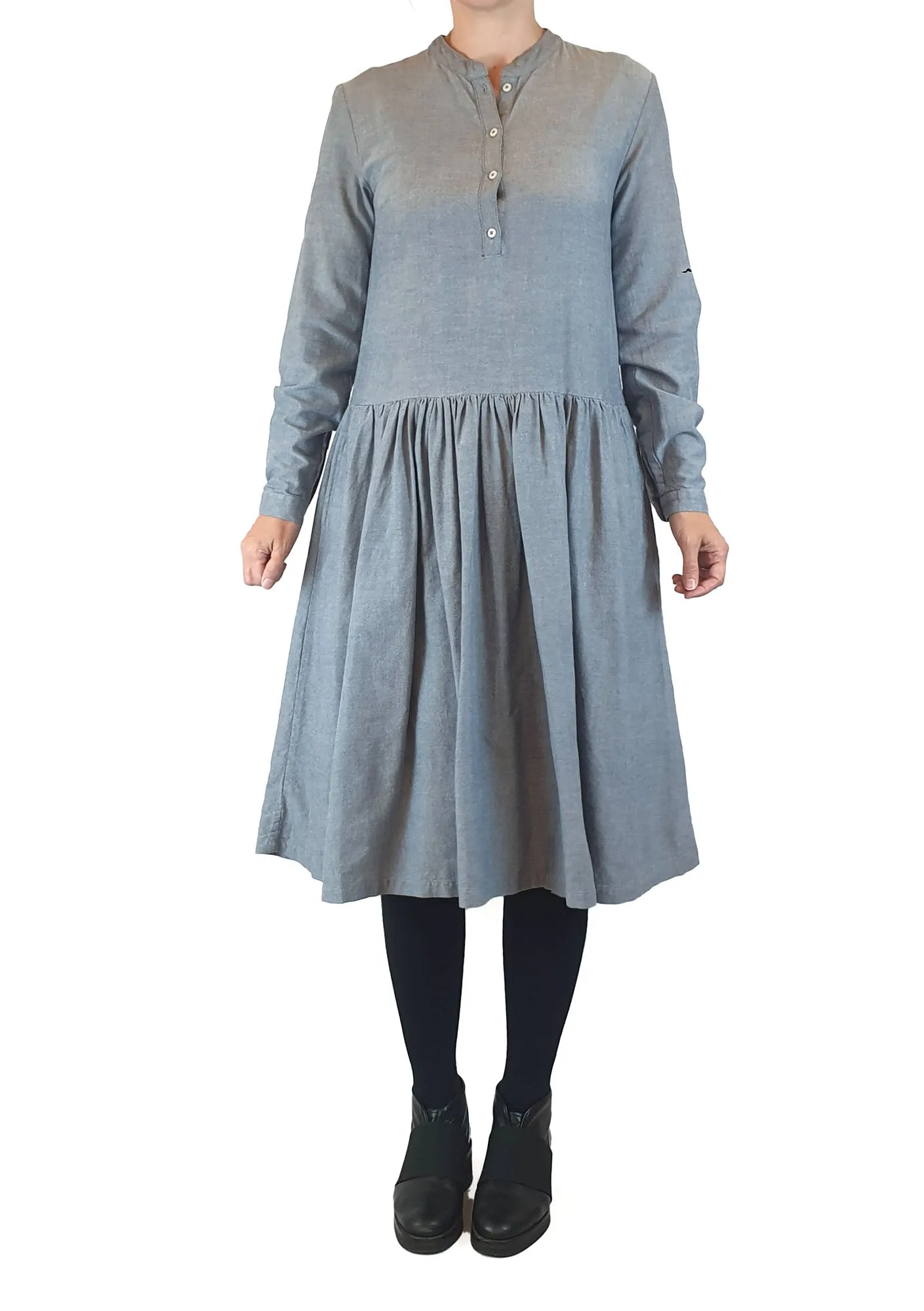 Kowtow blue long sleeve collarless shirt dress size XS (best fits size 8)