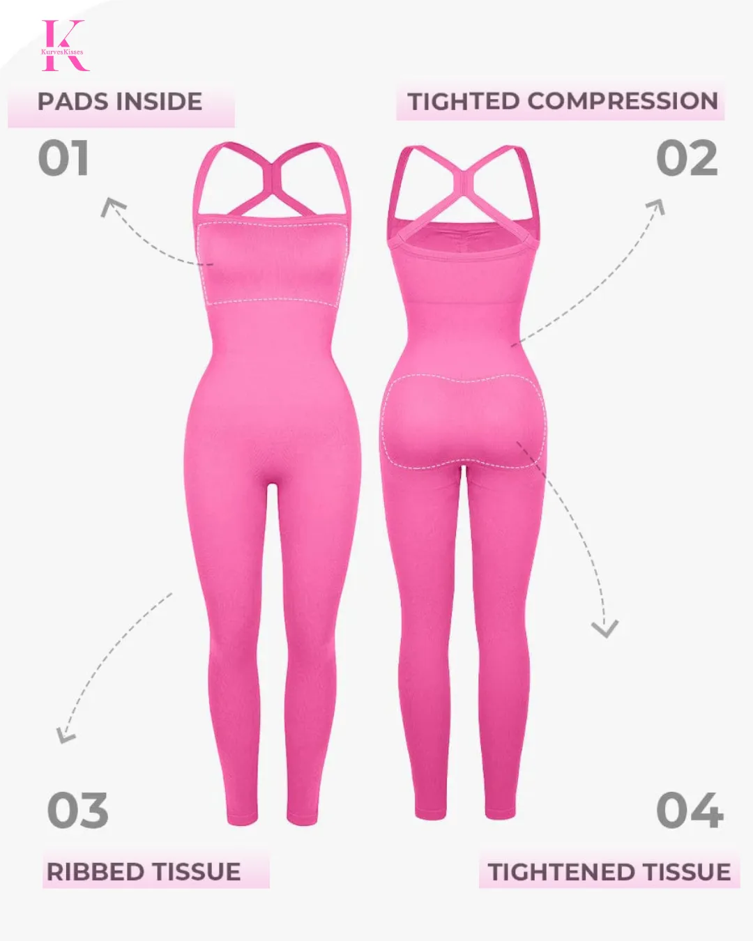 KurvesKissed Seamless Sports Shaping 2 in 1 Waist and Tummy Control Bra-free Jumpsuit