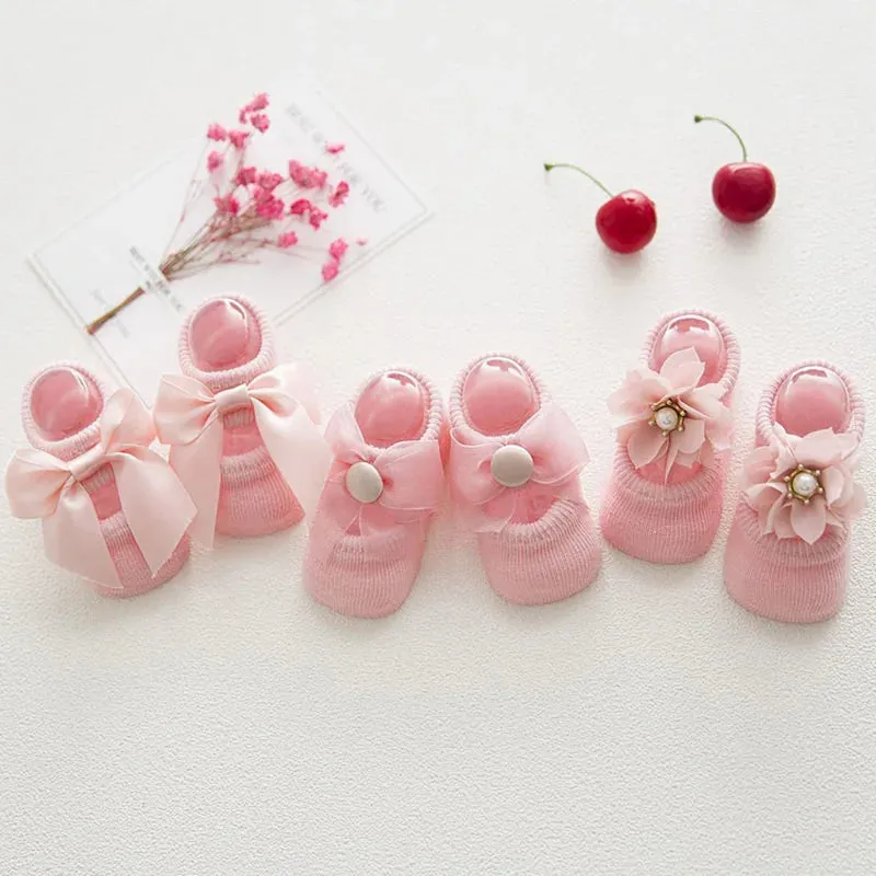 Lace Flower Newborn Baby Socks/3 Pairs