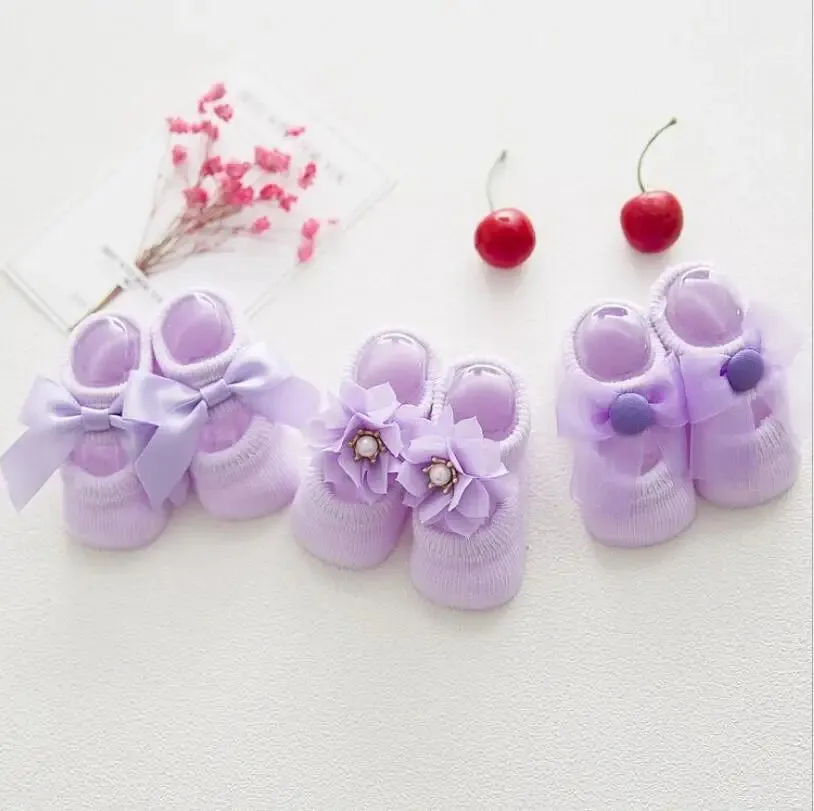 Lace Flower Newborn Baby Socks/3 Pairs