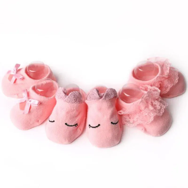 Lace Flower Newborn Baby Socks/3 Pairs
