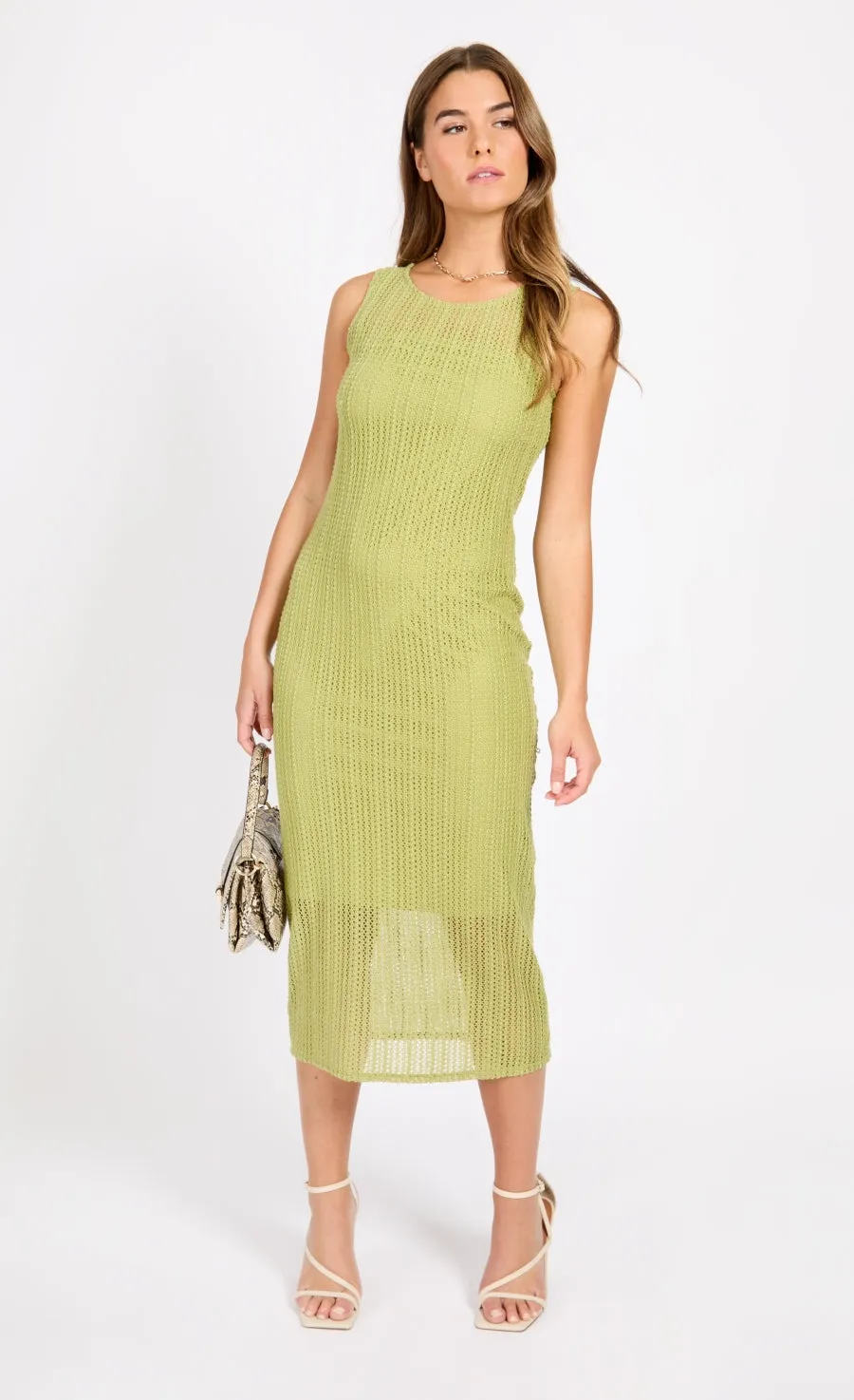 Lime Crochet Midi Dress - Lime