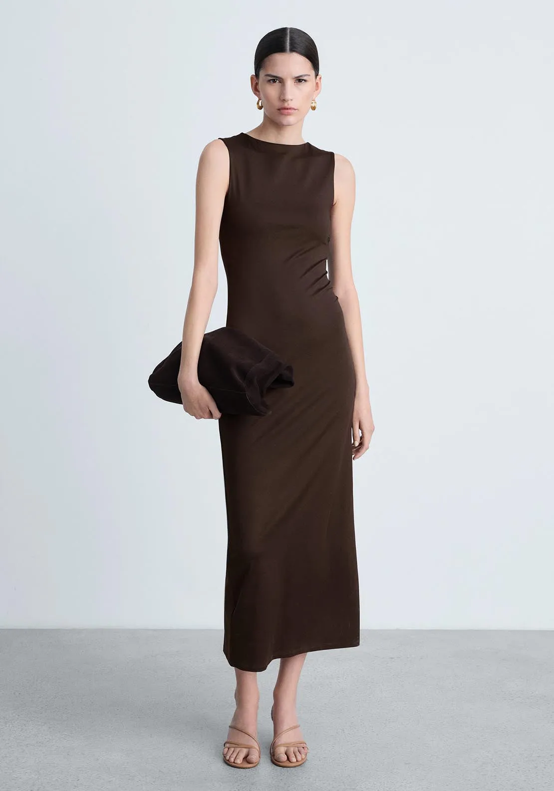 Long dress with back opening - Brown
